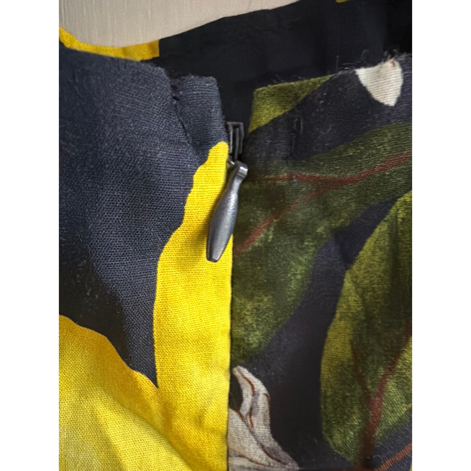 Aqua Navy Blue Lemon Print Ruffle Mini Dress S