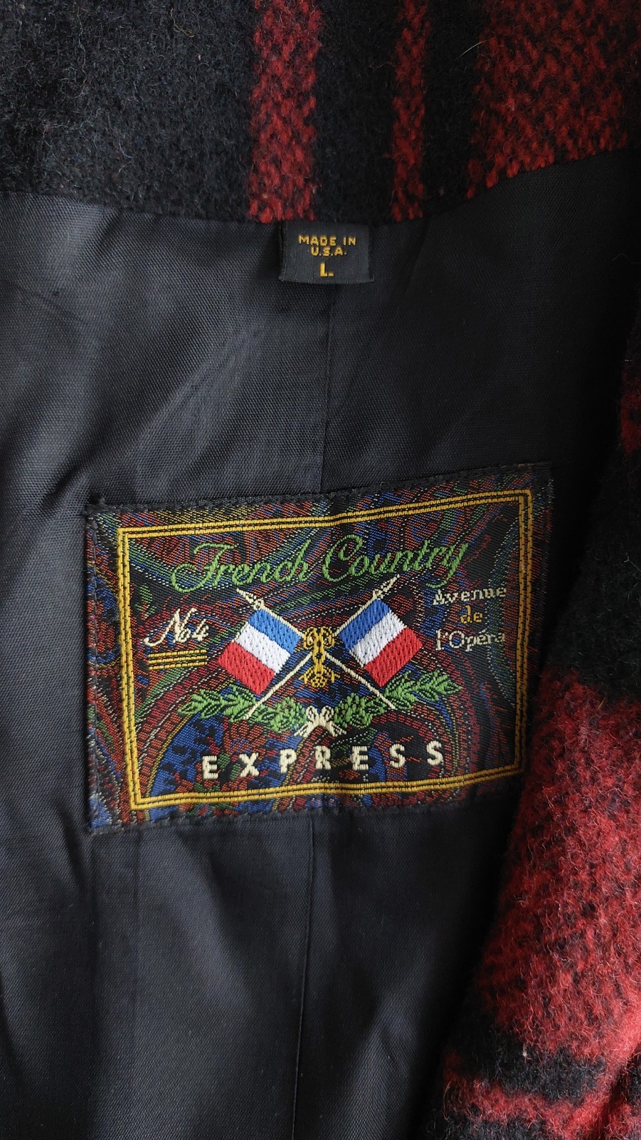 Vtg French Country Express Women’s Tartan Plaid ILGWU USA Wool Blend Coat | L