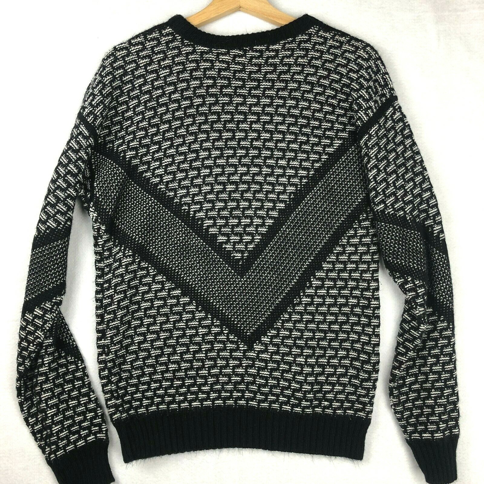 Vintage Van Cort Chunky Knit Sweater Womens Size M Retro 80s Black White