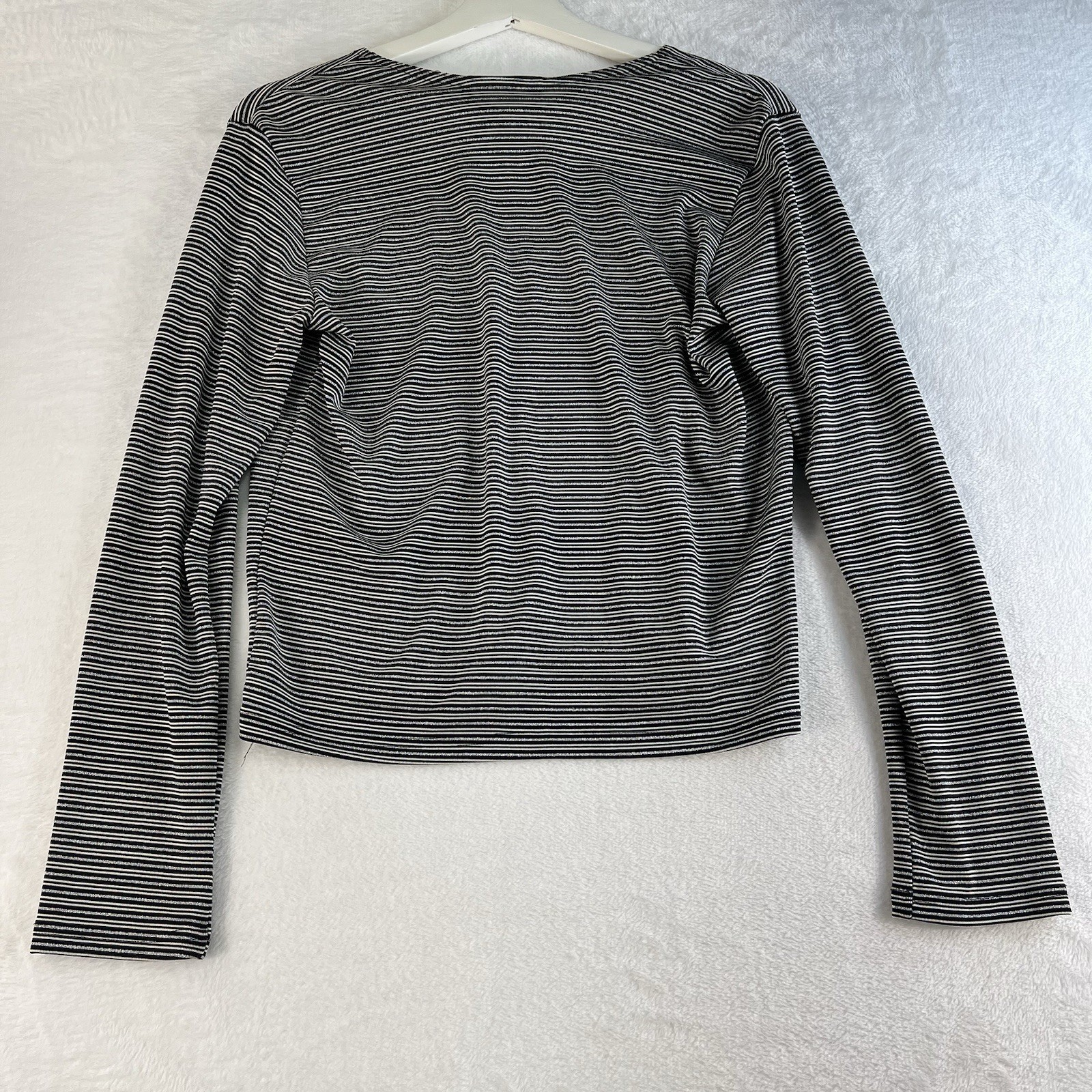 Vintage Y2K 90s Large Cardigan Single Button Metallic Striped Black White USA