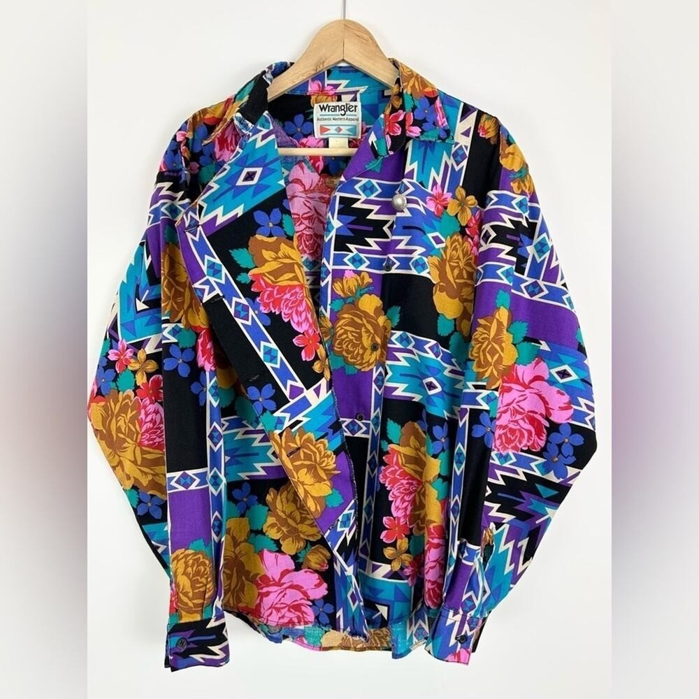 Wrangler Vintage 80s Western Southwest Floral Rodeo Show Shirt Women/s XL