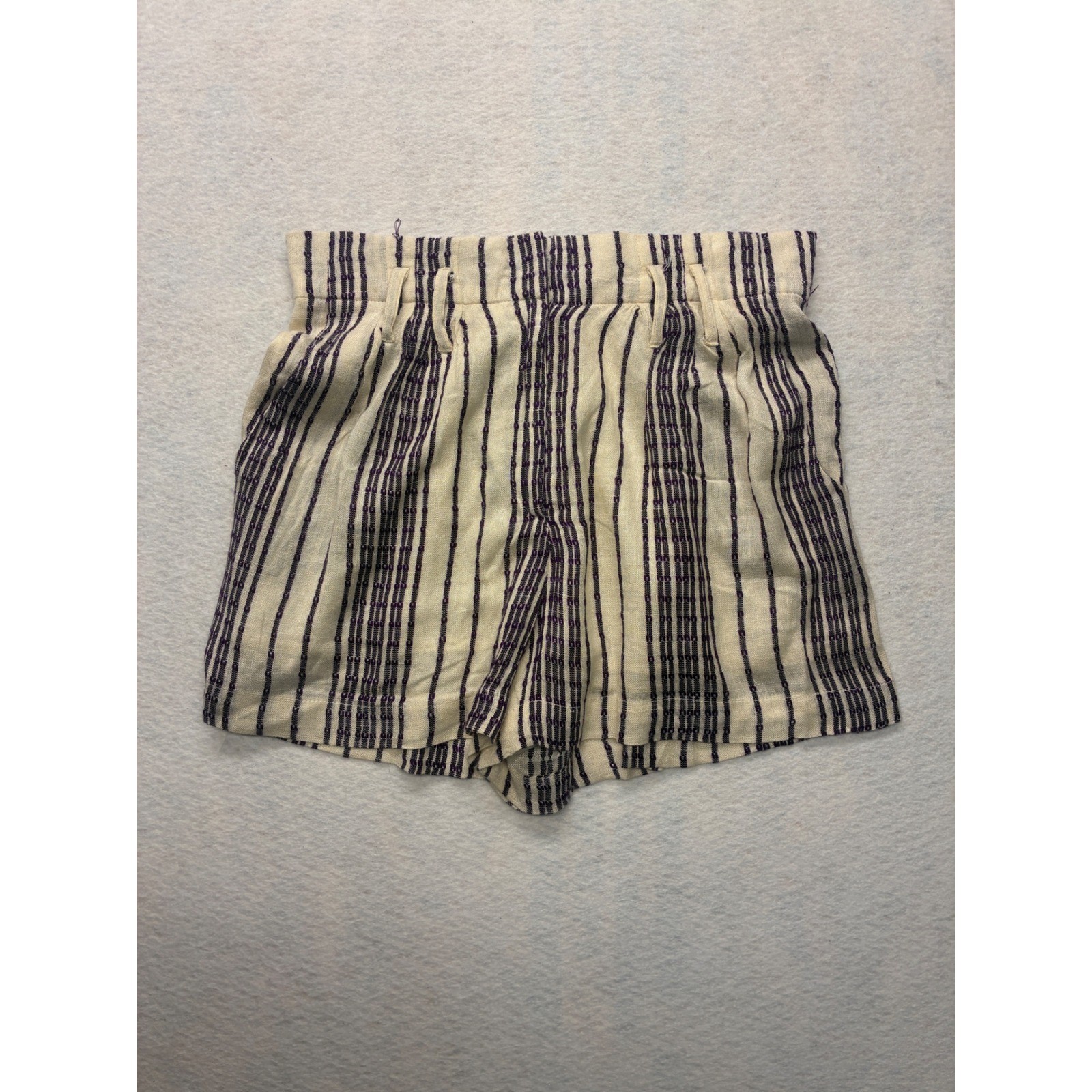 Flowy Beach Shorts Coastal Grandma Boho Striped High Waist – Small Cream