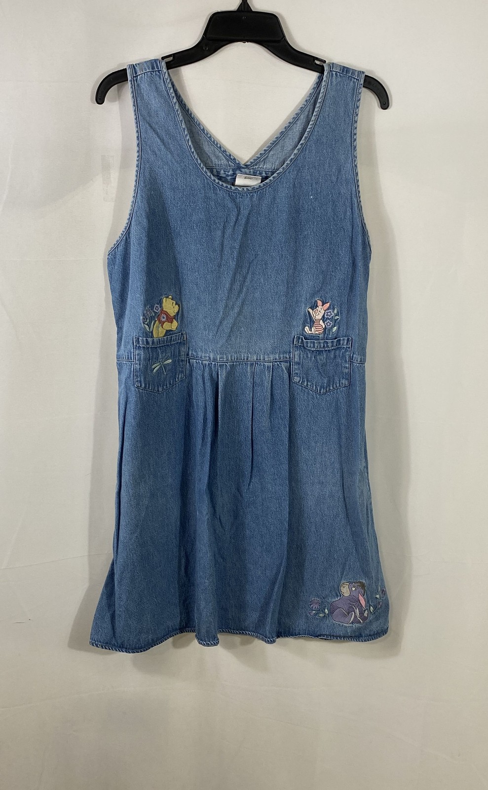 Vintage 90s Disney Store Women’s Blue Denim Winnie Pooh Eeyore Jumper Dress L