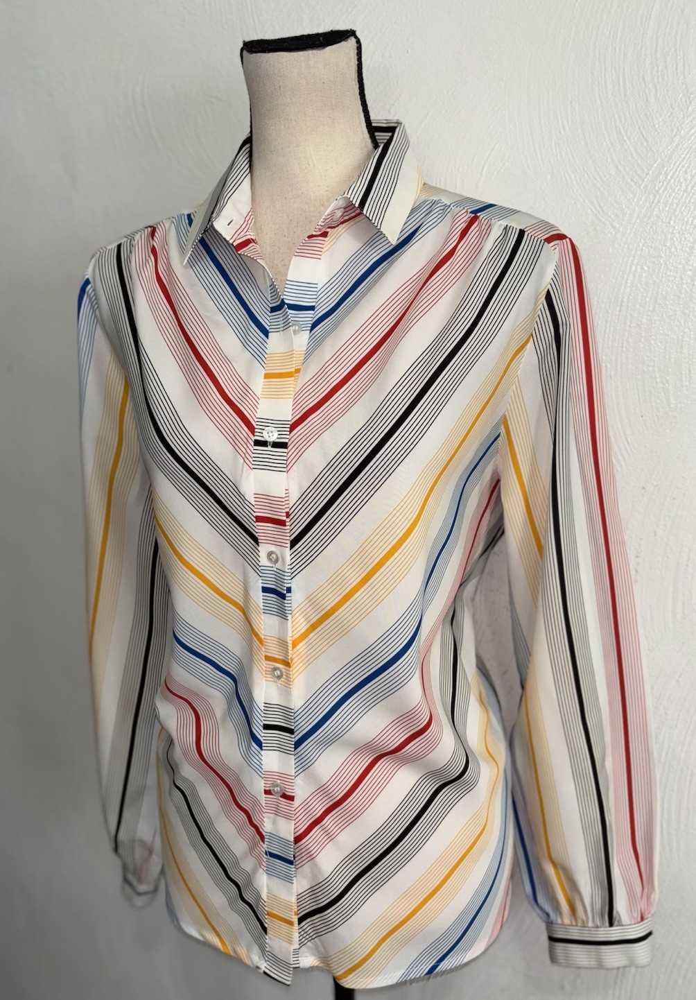 Alice Stuart 1970’s Vintage Top Blouse Multicolored Button-Up Lightweight Sz 16
