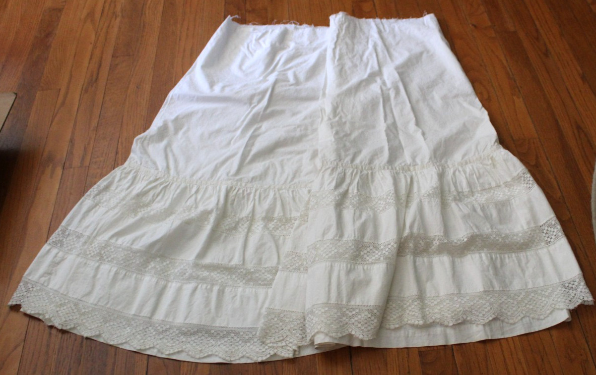 Antique Wide Cotton Half Slip with Lace & Trim Needs Elastic or Band