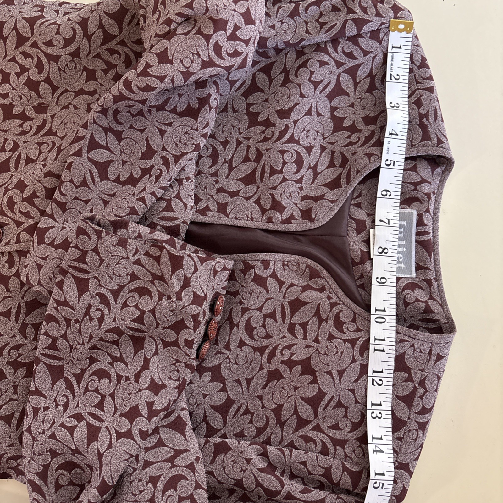 Vtg Juliet Fashion Made in Korea Mauve Floral Embossed Velvet Pant Suit Set