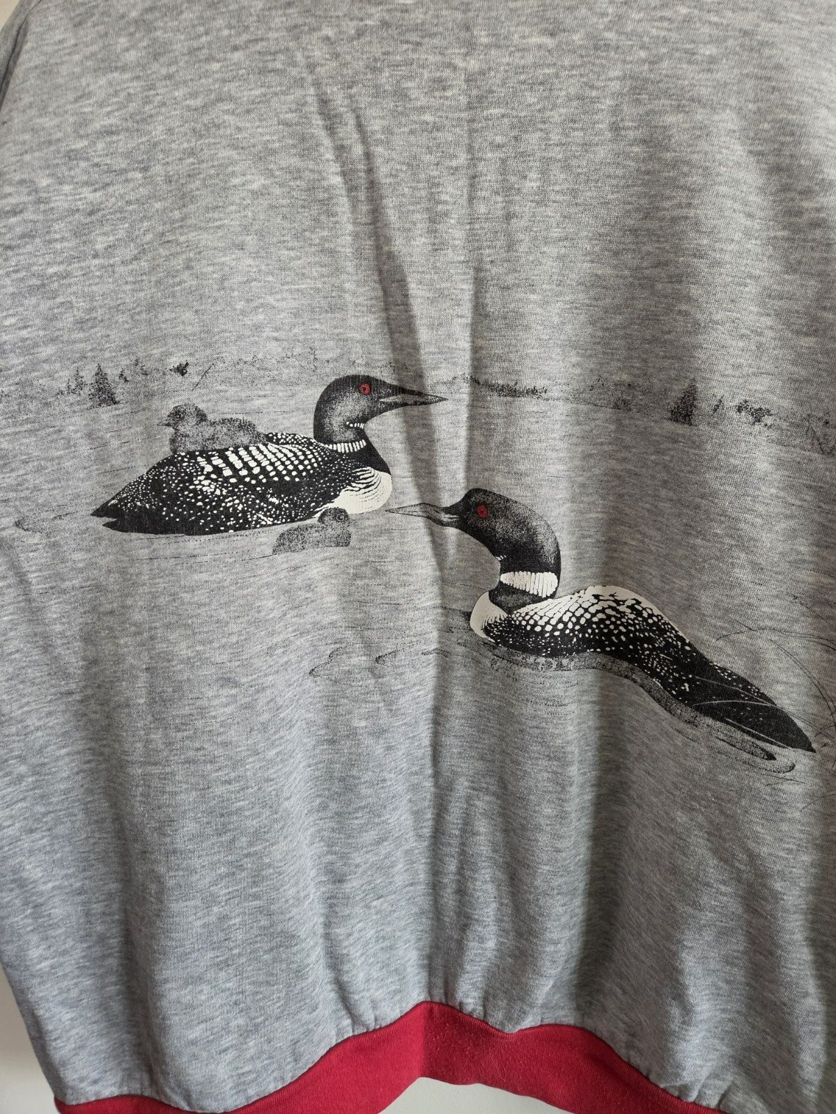 Vintage Loons Sweatshirt Gray Red Cuffs Collar Inlet Bay Made In USA XL Womens
