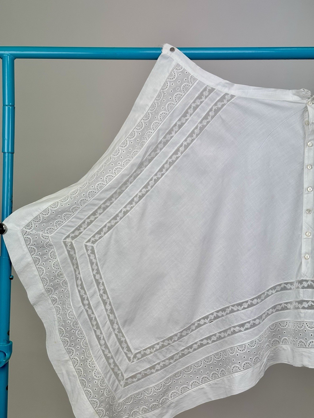 Antique Edwardian White Cotton Apron Lace Handkerchief Hem Missing Straps AS IS