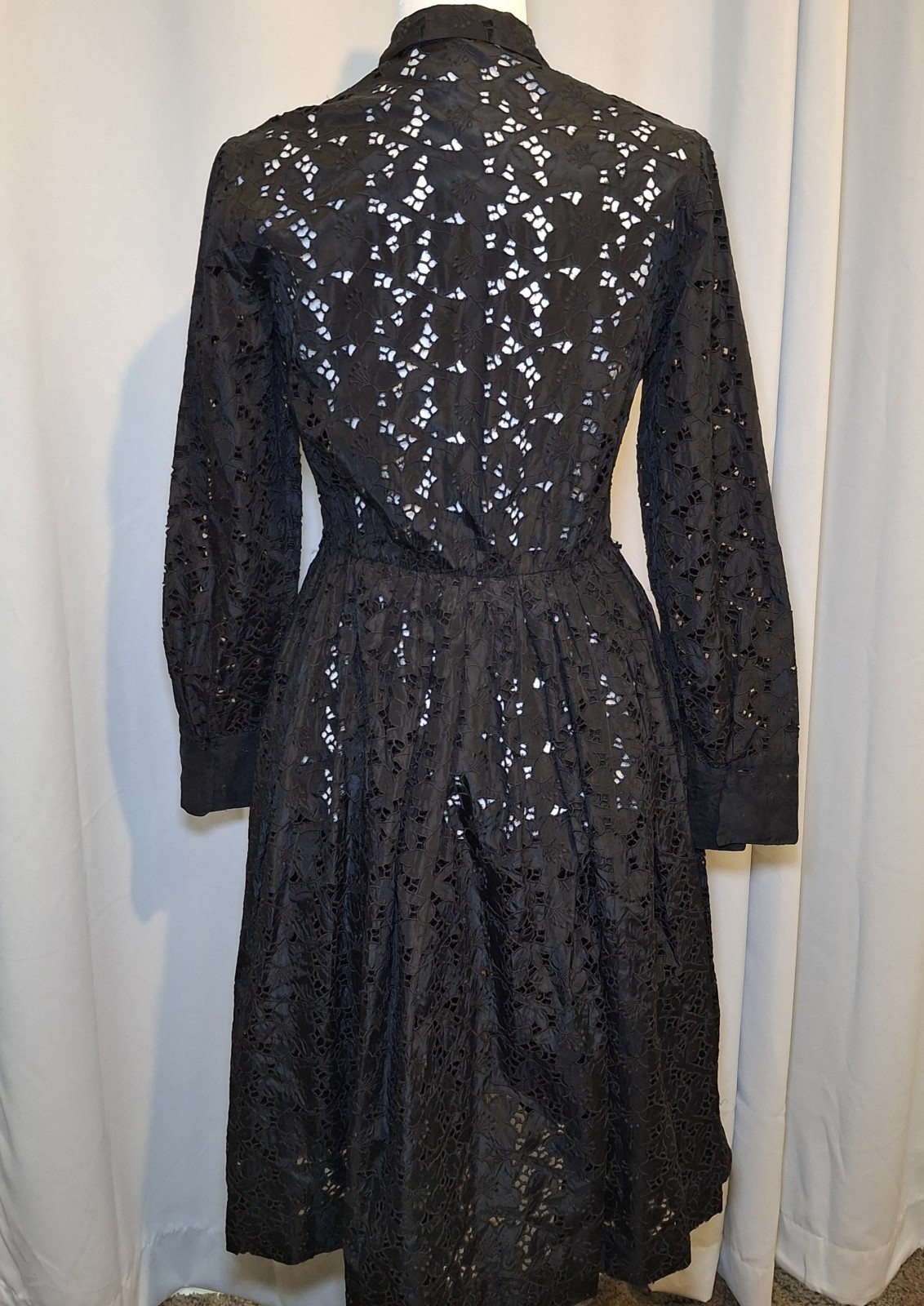 Vintage Black AFL CIO Union Made Lace Dress Classic Cinched Waist Flared Skirt