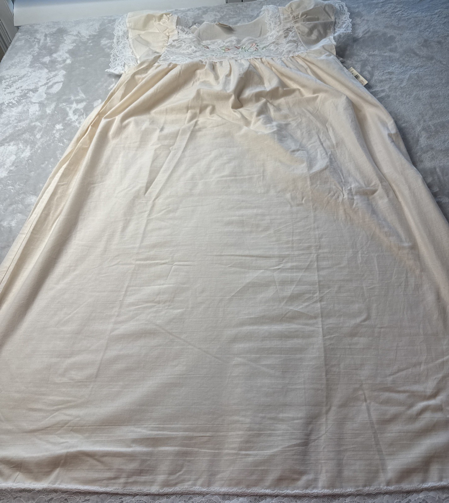 VTG Circa 2000 Nightgown NWT Medium 100% COTTON Lace Floral Made in USA