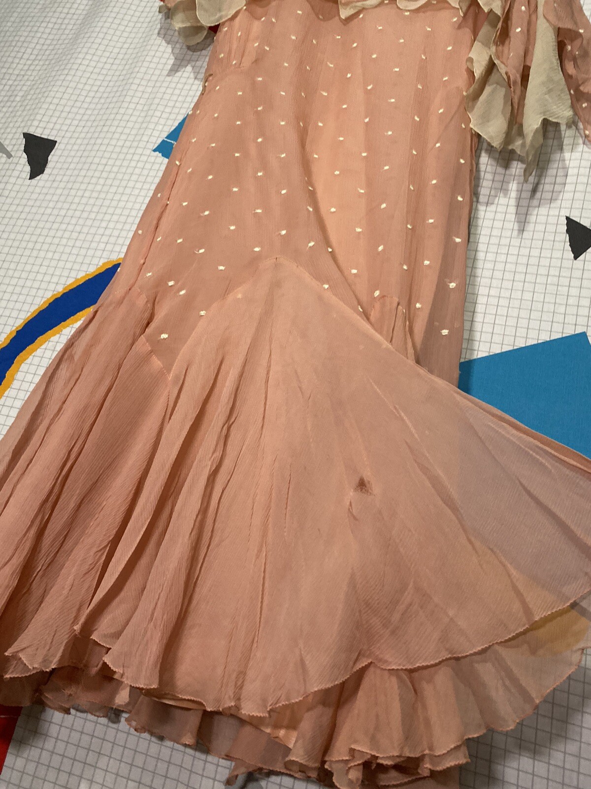 Vintage 20s Silk Flapper Dress Art Deco Drop Waist Asymmetrical Polka Dot Crepe