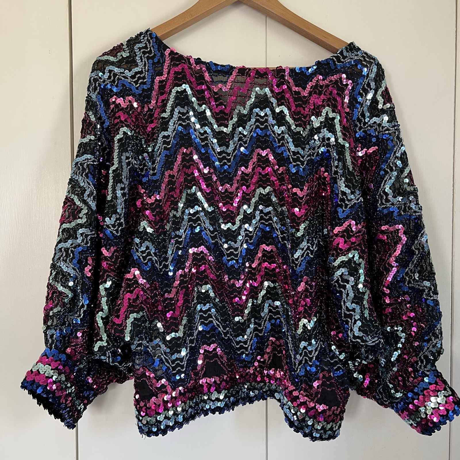 Vintage Rob Hill for Mister Jay. Sheer Beaded Sequins Dolman Disco Top Lrg
