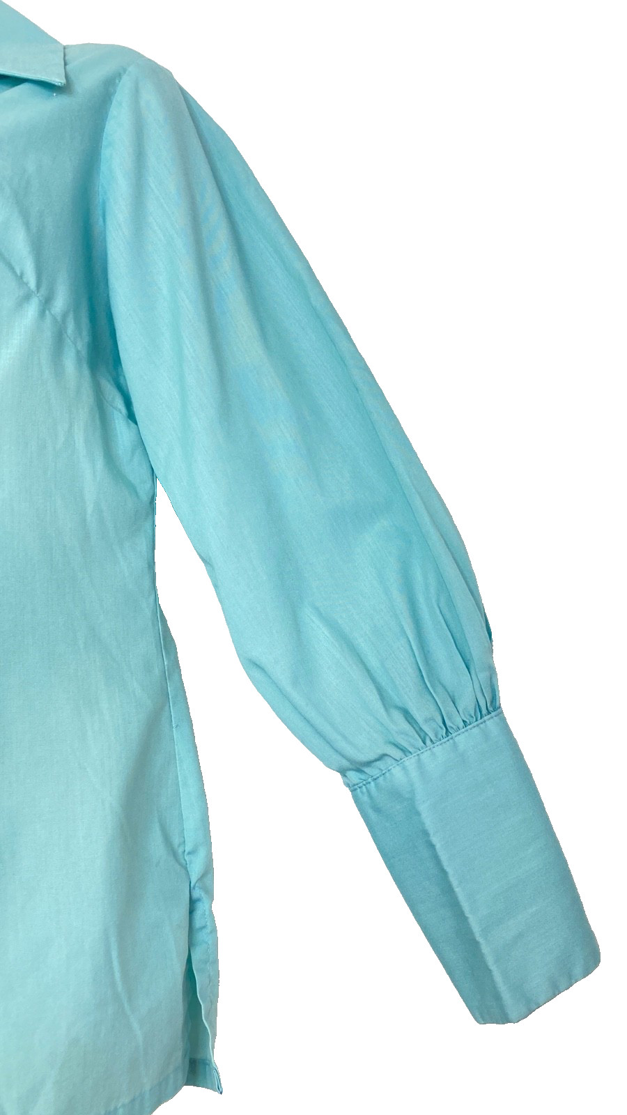 Vintage 1970s teal blouse XS long balloon sleeves cotton blend shirt top button