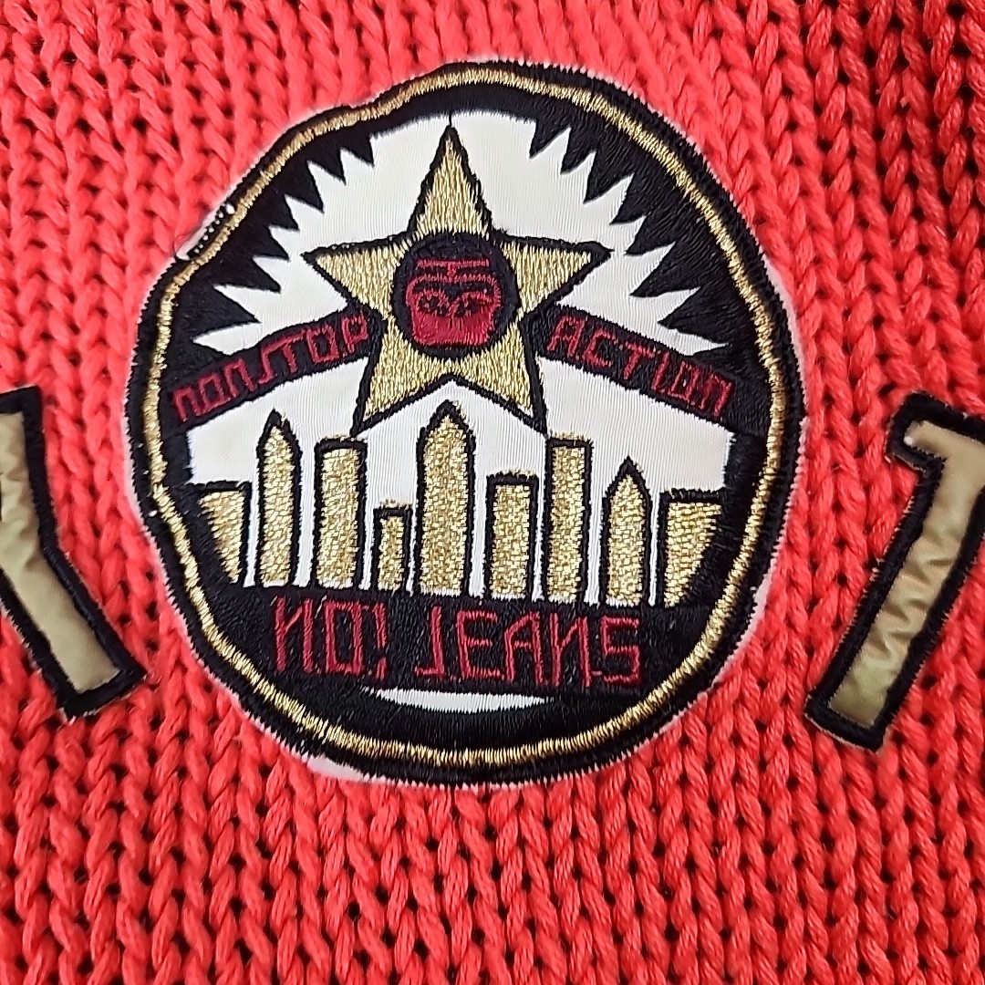 Vintage NO The JEANS REVOLT Red Embroidered funky Patched 80’s Cardigan LRG?