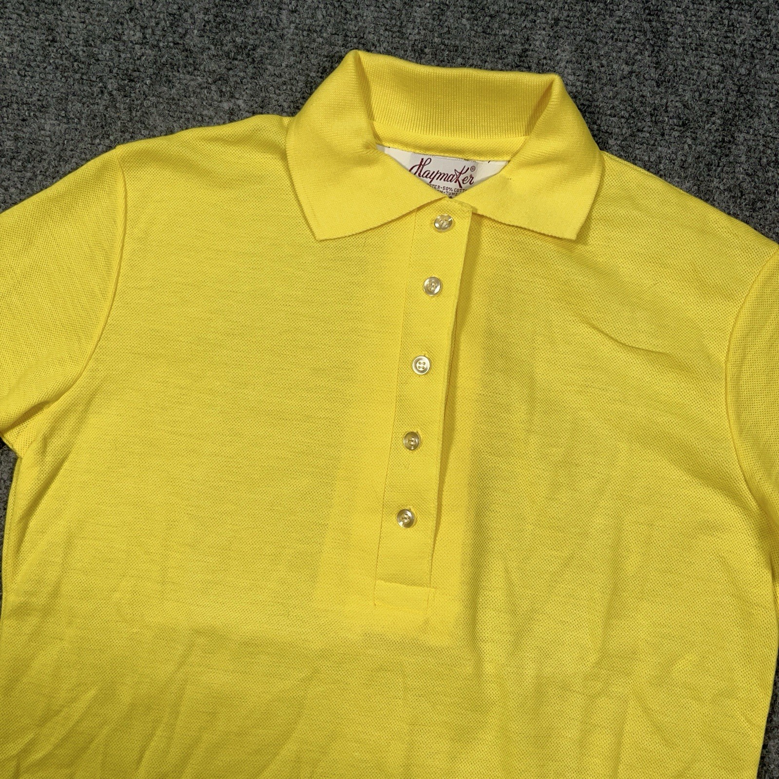 Vintage Haymaker Lacoste Bright Yellow 5 Button Short Sleeve Made In USA Sz S