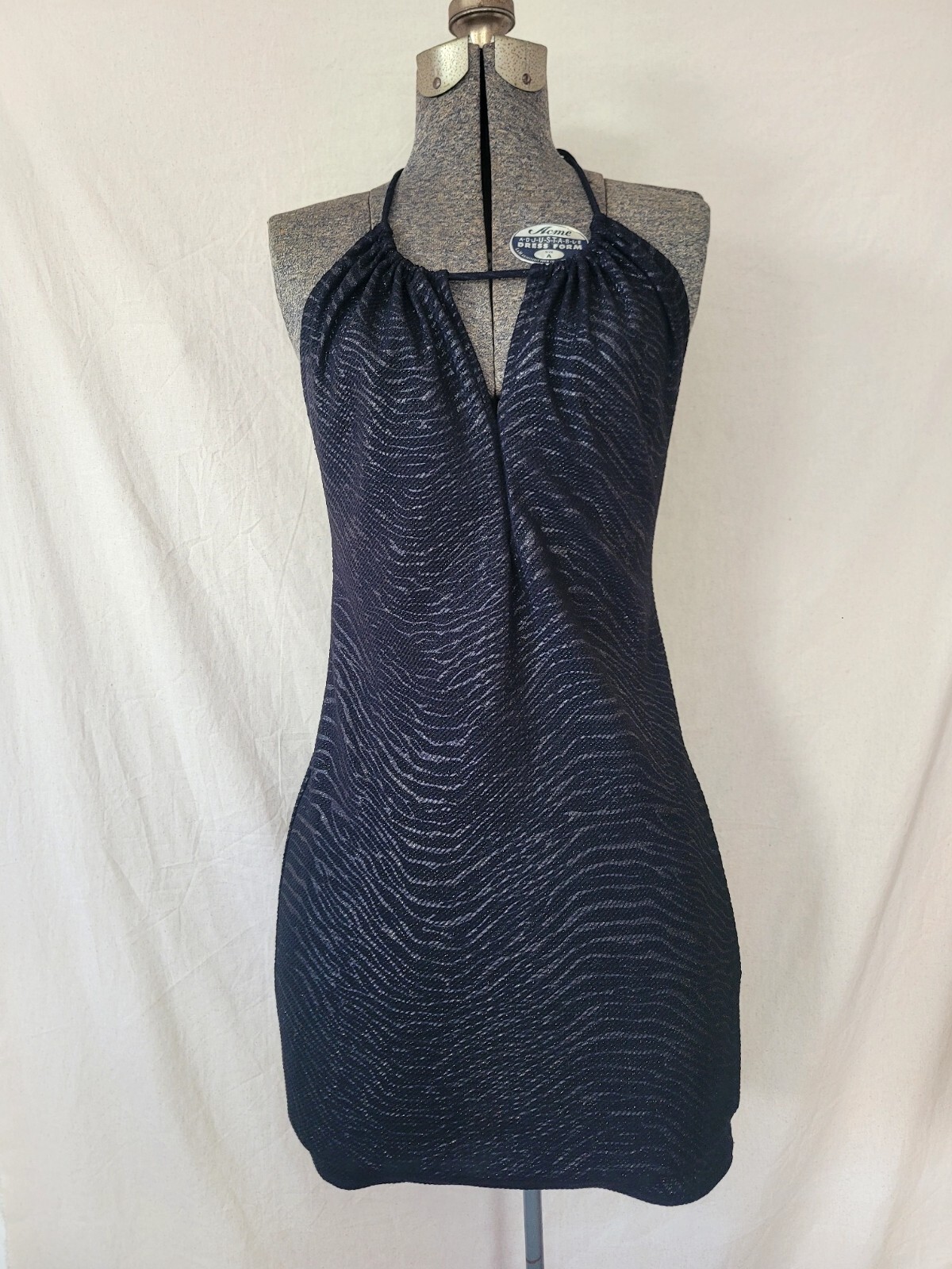 Vintage 90s Y2K Halter Dress Black Zebra Glitter Mini Club Size Large