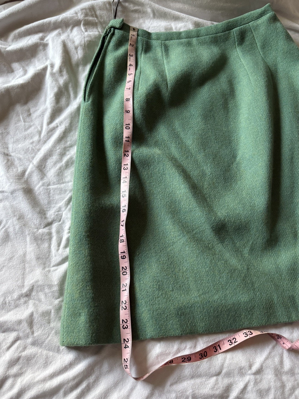 Vintage 1970s Canda Couture Pure Wool Skirt Suit Aqua Fur Collar Belted Sz 10/12