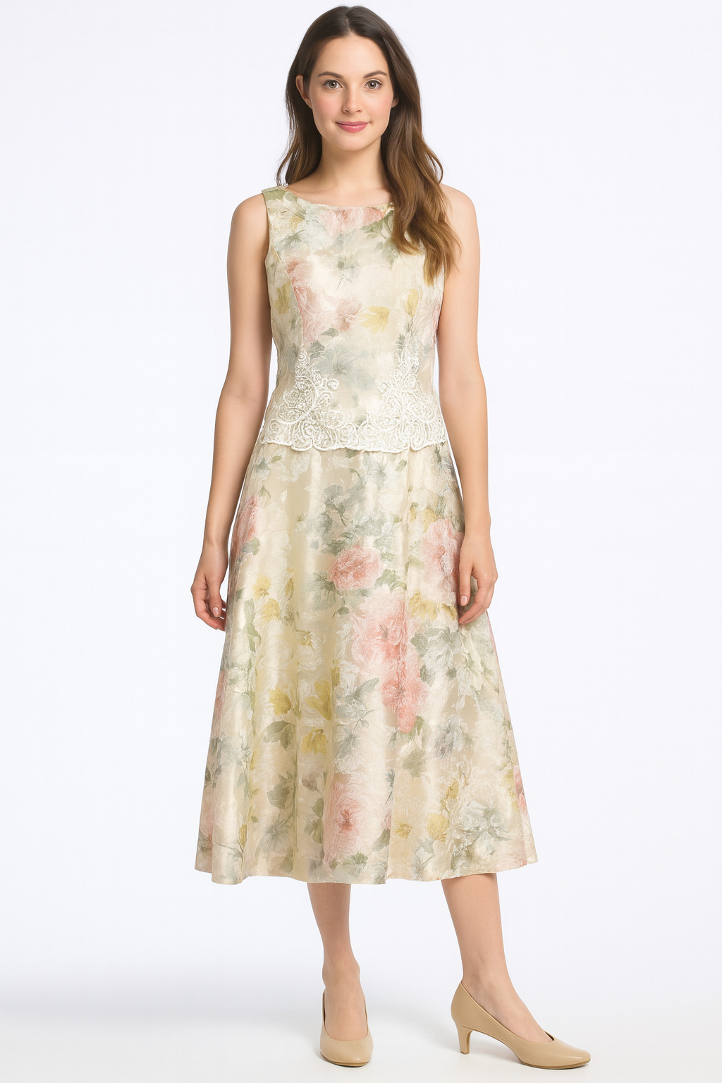 Vintage 80s Scott McClintock Dress Womens 8 White Floral