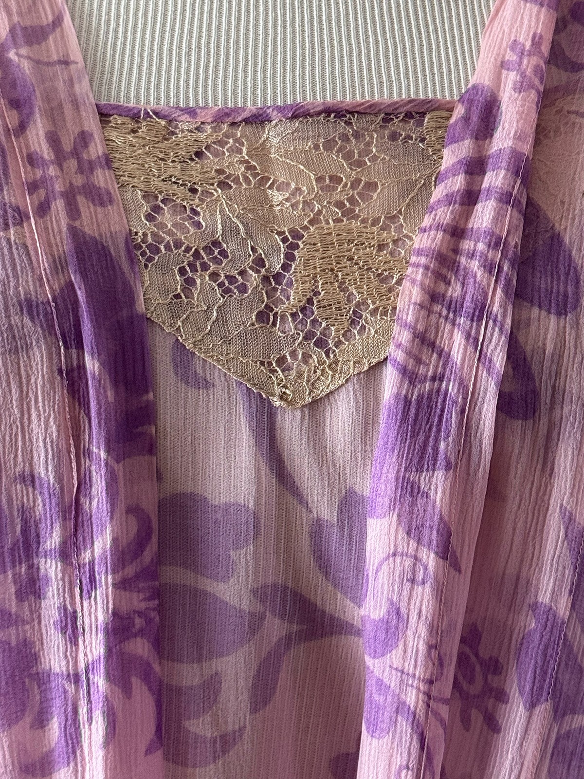 Vintage 20s Dress, 1920s Silk Chiffon and Lace 2 Piece Lavender Dress Set, S/M