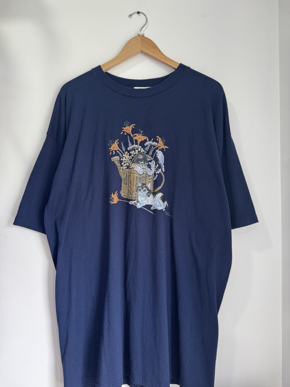 Vintage 2000s Endless Designs Cottage Core Granny Cat Spring Floral T-Shirt 2X