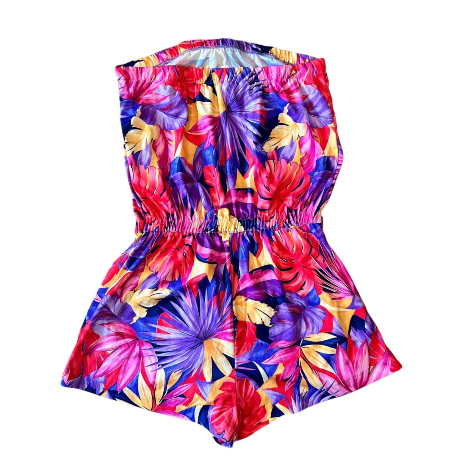 Vintage Granada Vibrant Tropical Palm Leaf Strapless Romper M