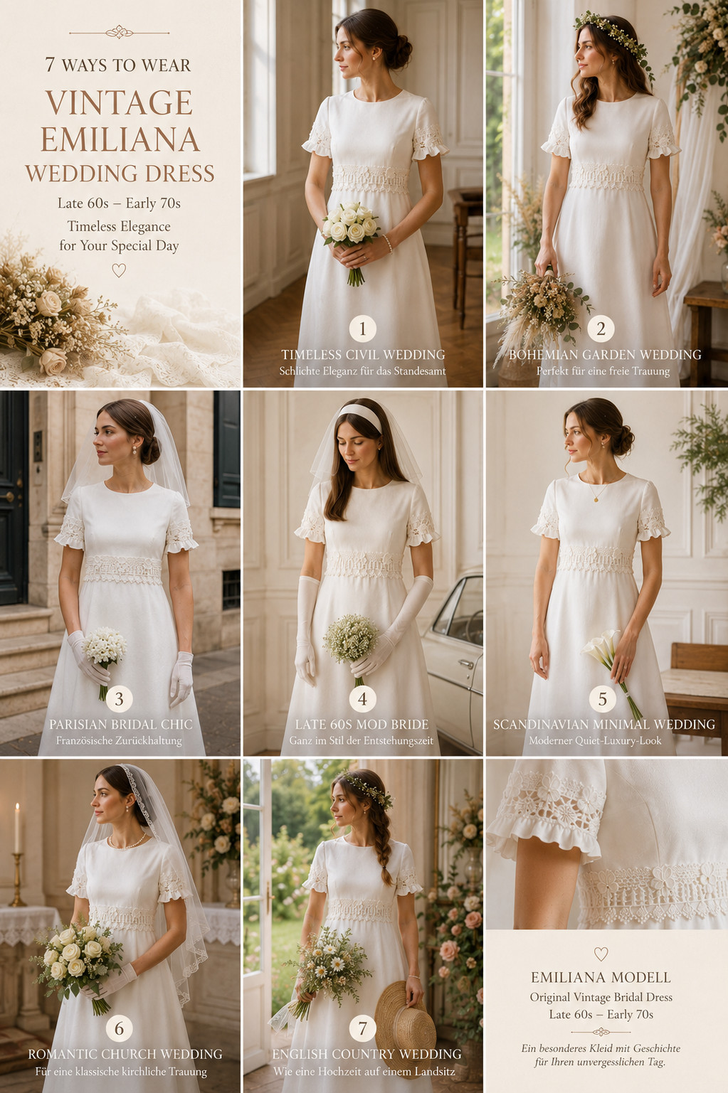 Wedding dress Emiliana reversible model 60s vintage wedding empire lace size 36/38