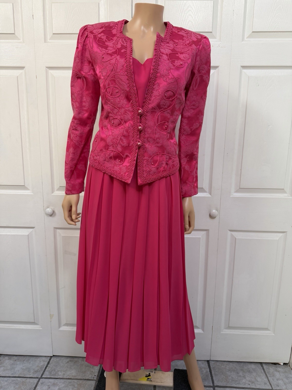 VTG Hot Pink Fuchsia Dress with Jacket Women’s Size 12