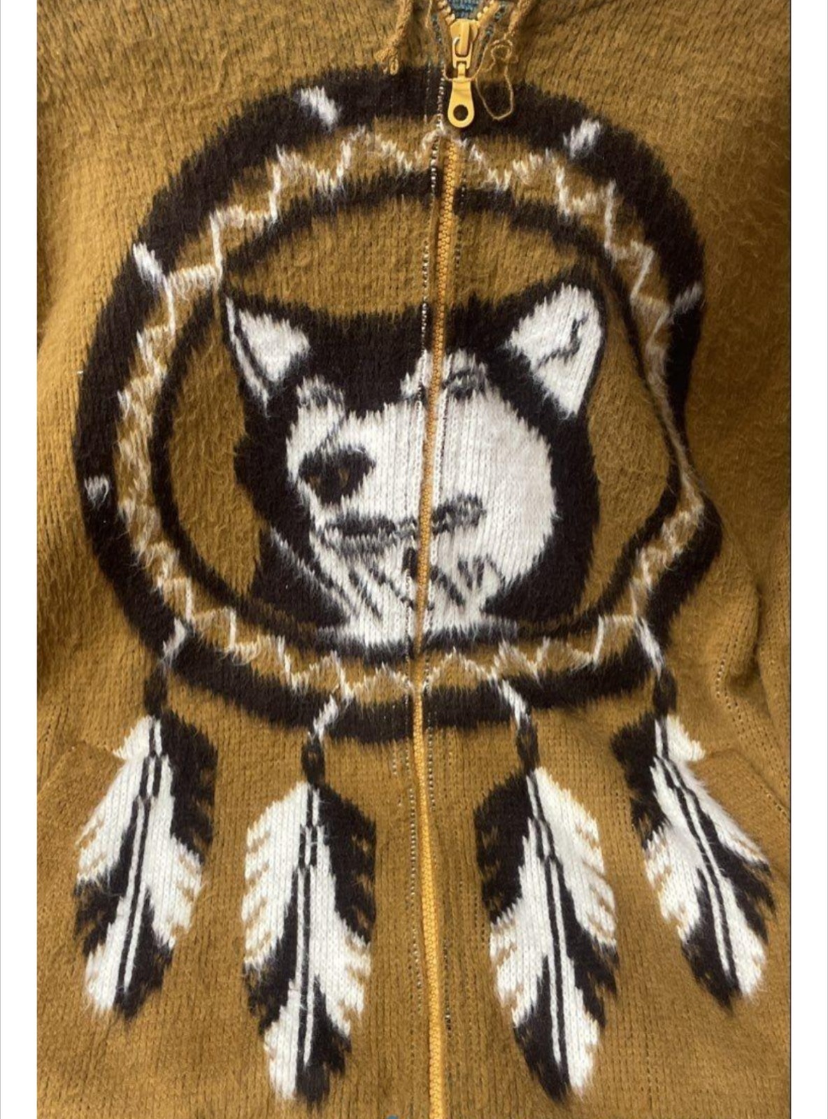 Artesanias Tuntaquimba Handmade Wool Wolf Sweater Jacket XL Native American WOW
