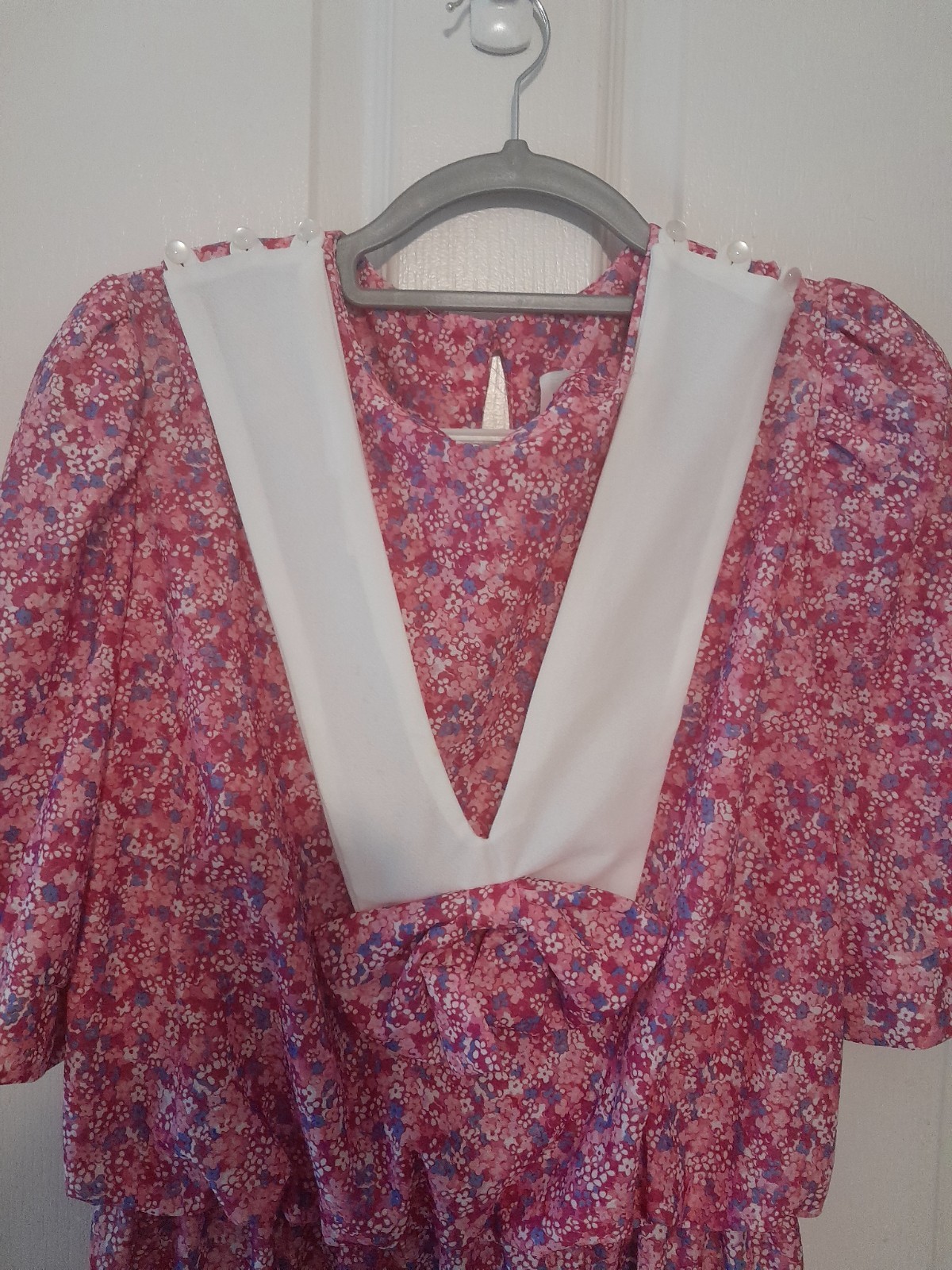 Vintage 60s KR Of NY Pink Floral Dress With Removable Bib. Chest 42 In. B14