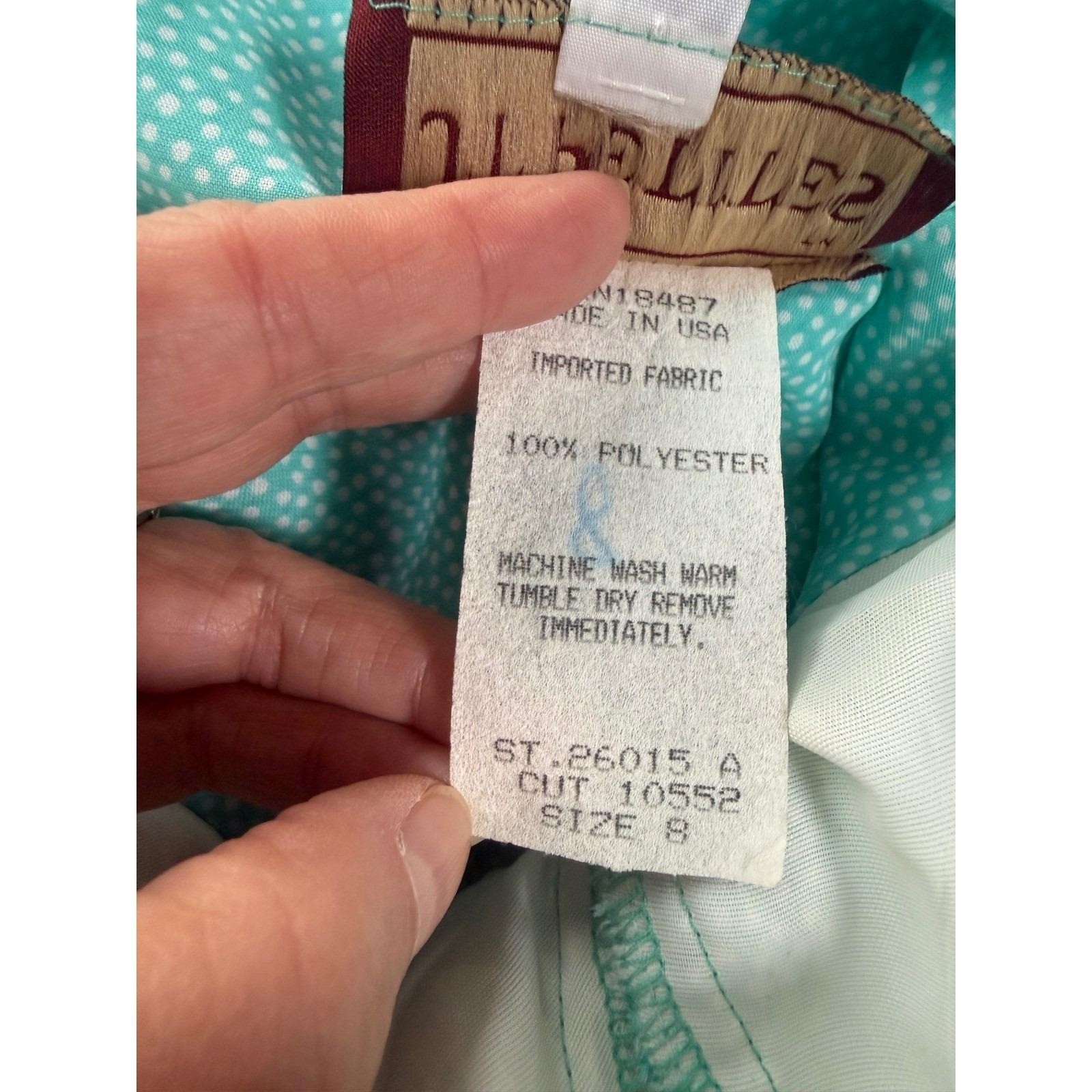 JT Petites Vintage 80s Polka Dot Midi Dress Aqua Blue Flutter Sleeve Size 8 USA