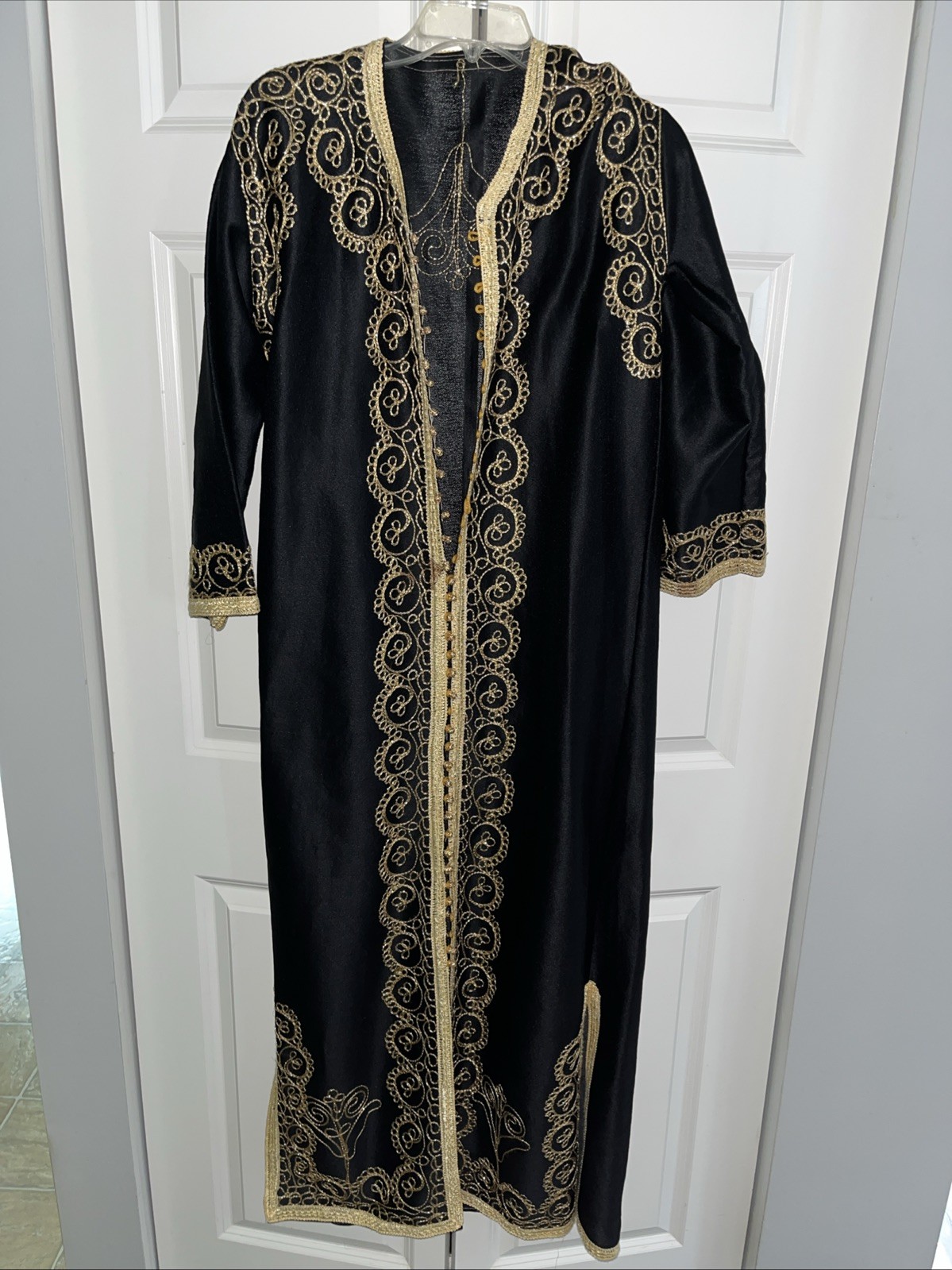 Vtg Caftan Robe Large Moroccan Gold Trim Small