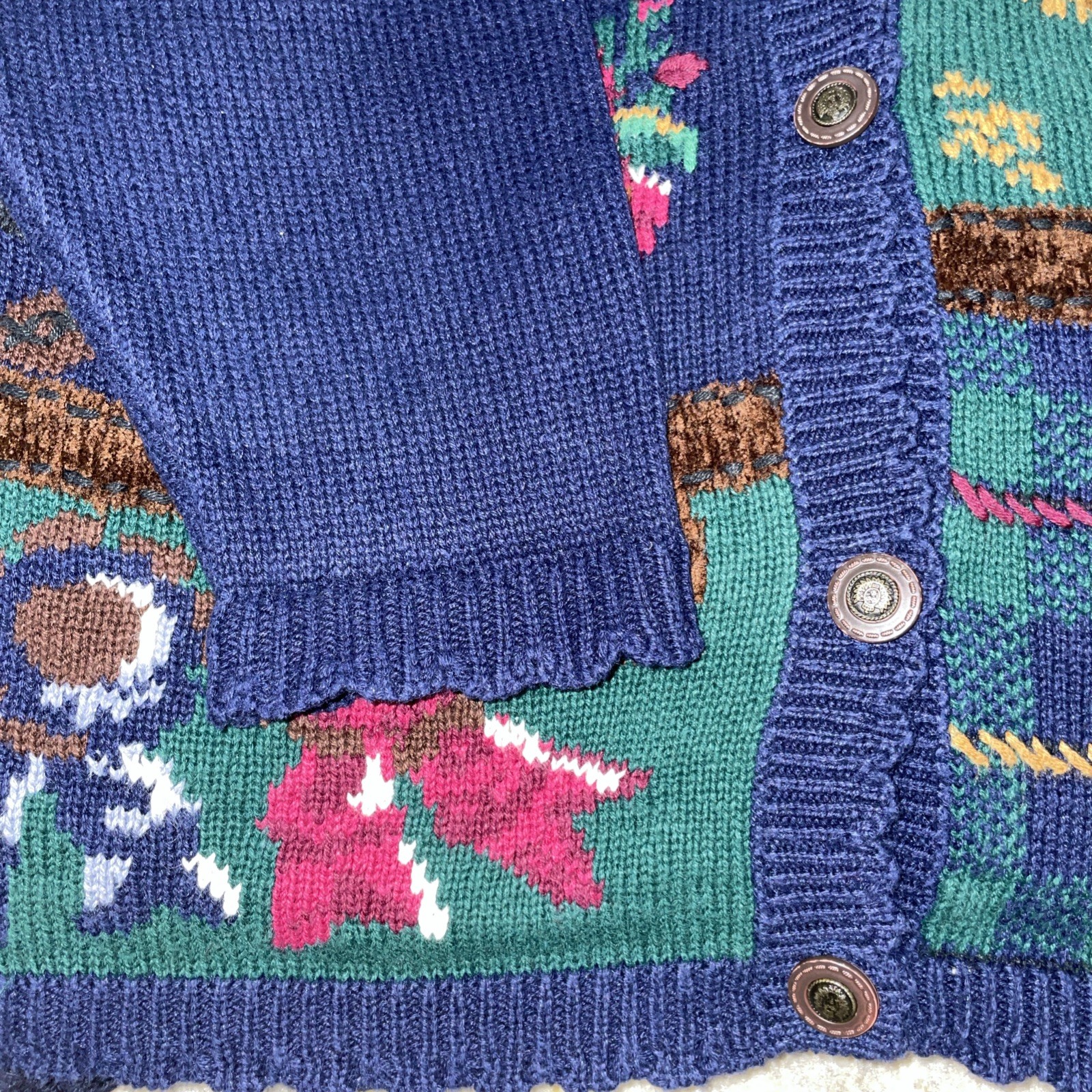 Jantzen Classics Lg Knit Embroidered Horse Race Jockey Blue Ribbon Cardigan L/XL