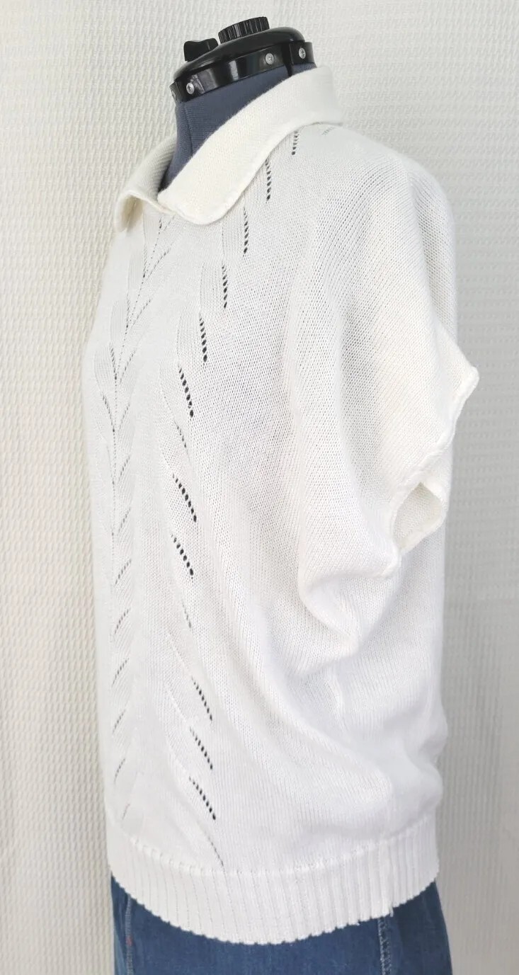 Vtg Wentworth Gallery Creamy White Drop Sleeve Collared Sweater Sz XXL? 48″Bust