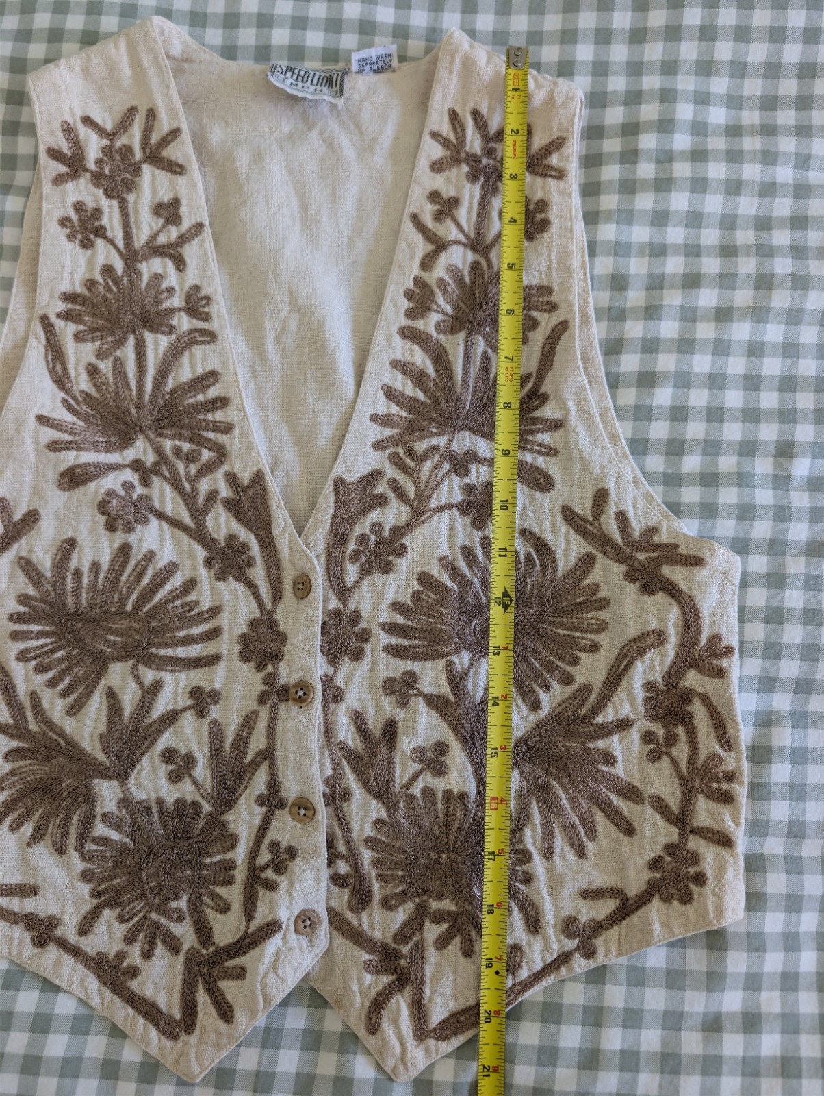 Vintage Speed Limit MPH Embroidered Cropped Vest | Boho Folk Cotton Size M