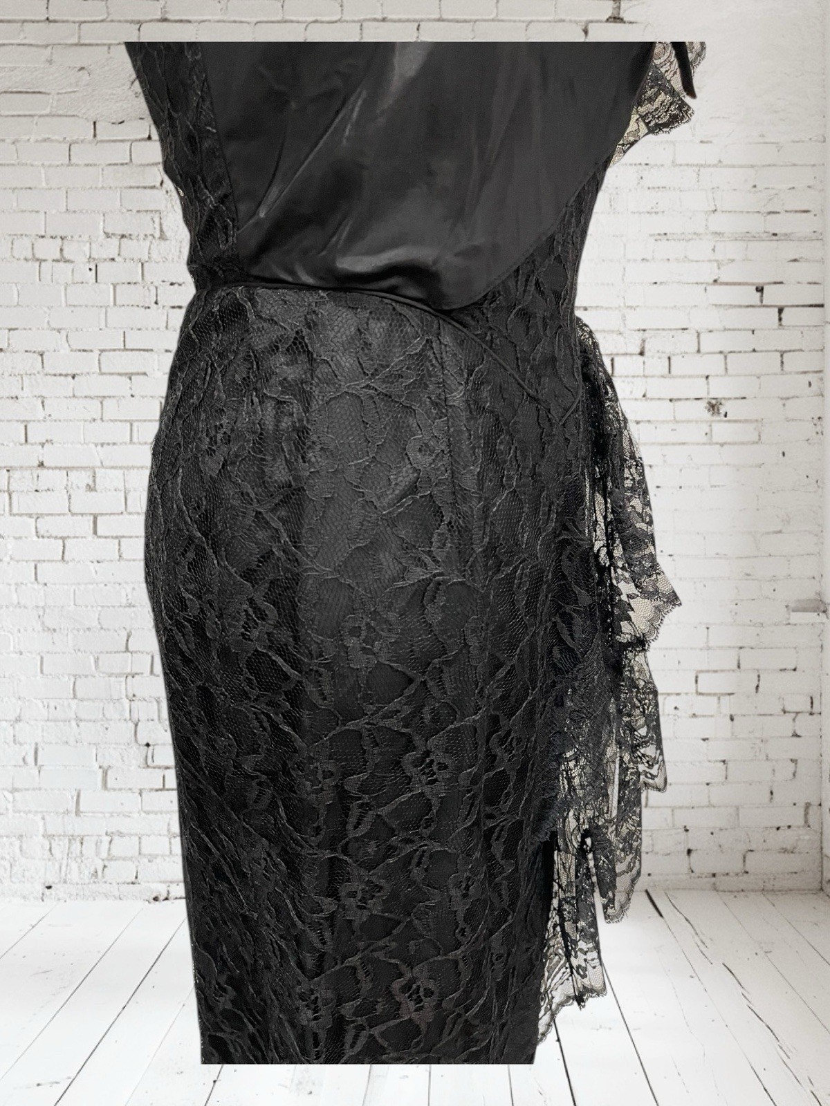 Vtg Climax Karen Okada David Howard Lace Black One Shoulder Bow Party Prom 3/4