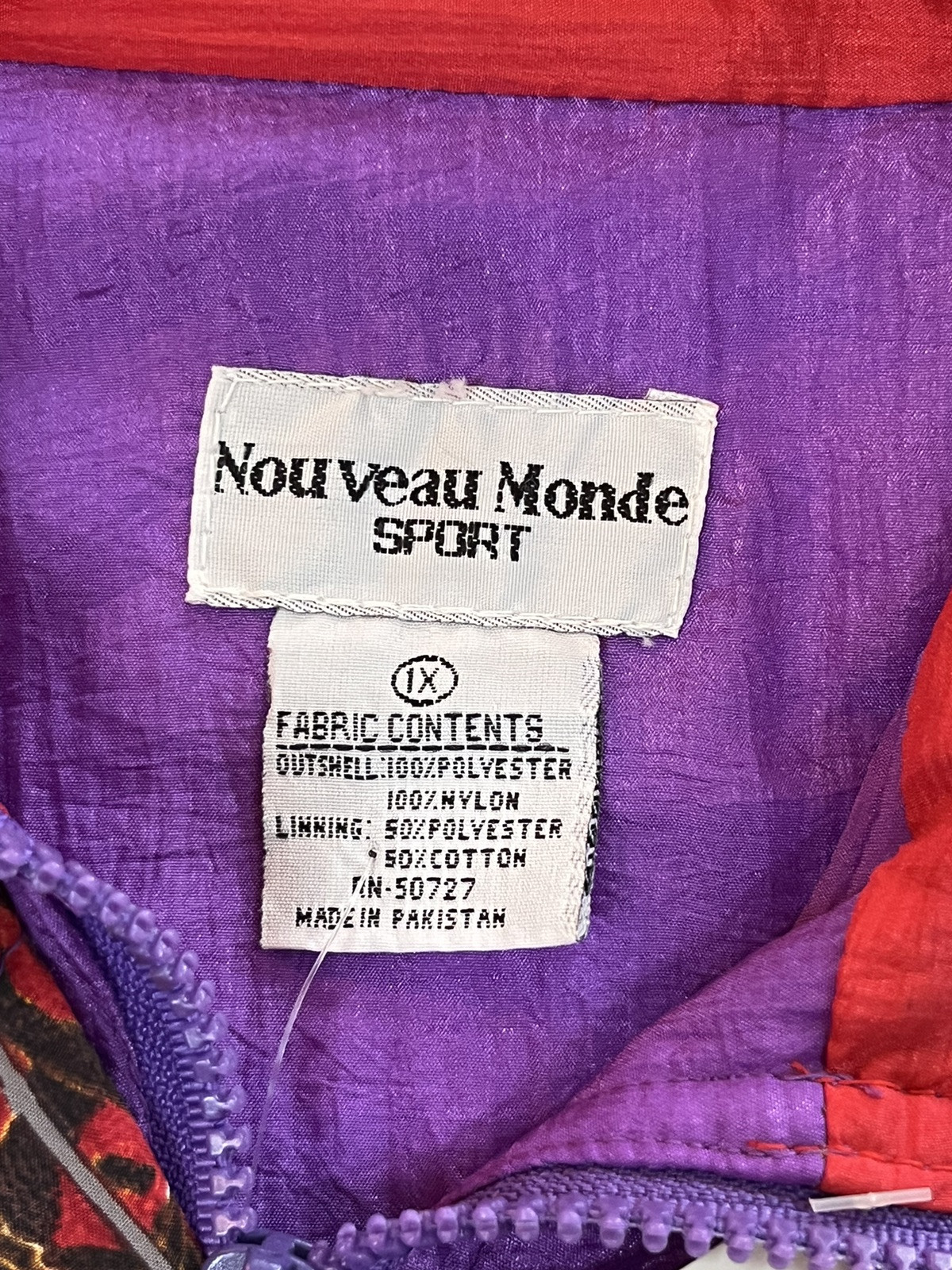 Vtg 80s NOUVEAU MONDE SPORT size 1X Windbreaker Set Purple/multi-colored