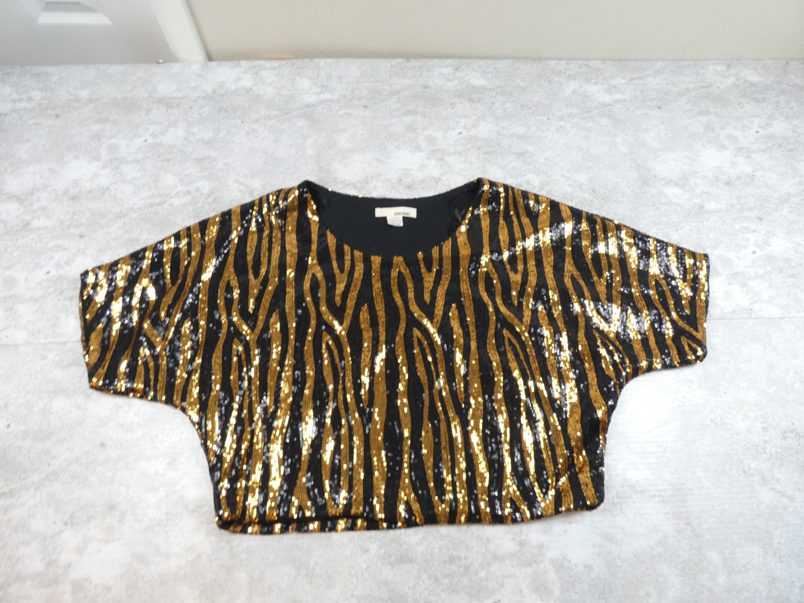 San Souci Crop Shirt Women Large Black Cold Sequin Vintage Y2K Formal