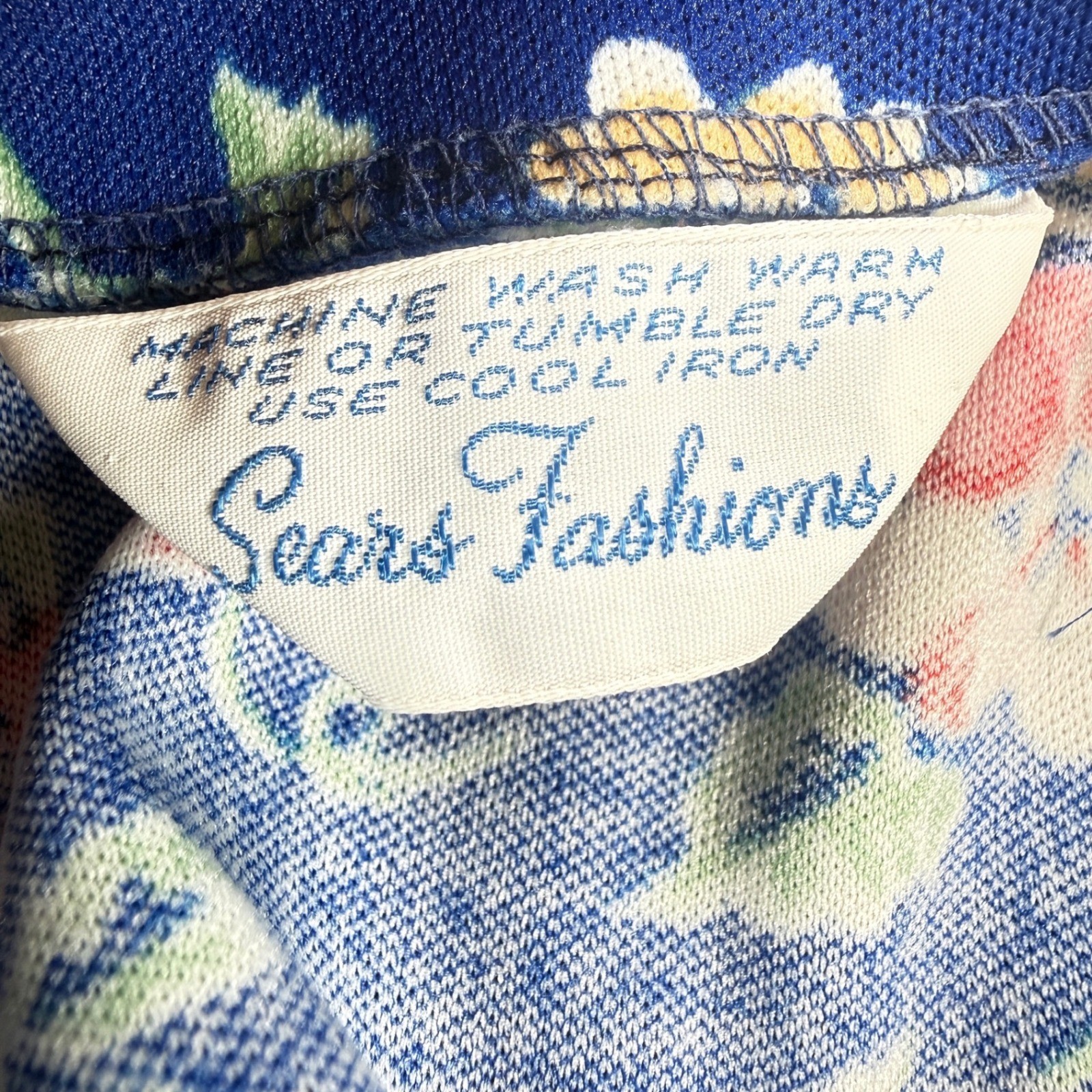 Sears Fashions Floral Dress Women’s Blue Vintage 60s 70s Mod Bell Sleeve Granny