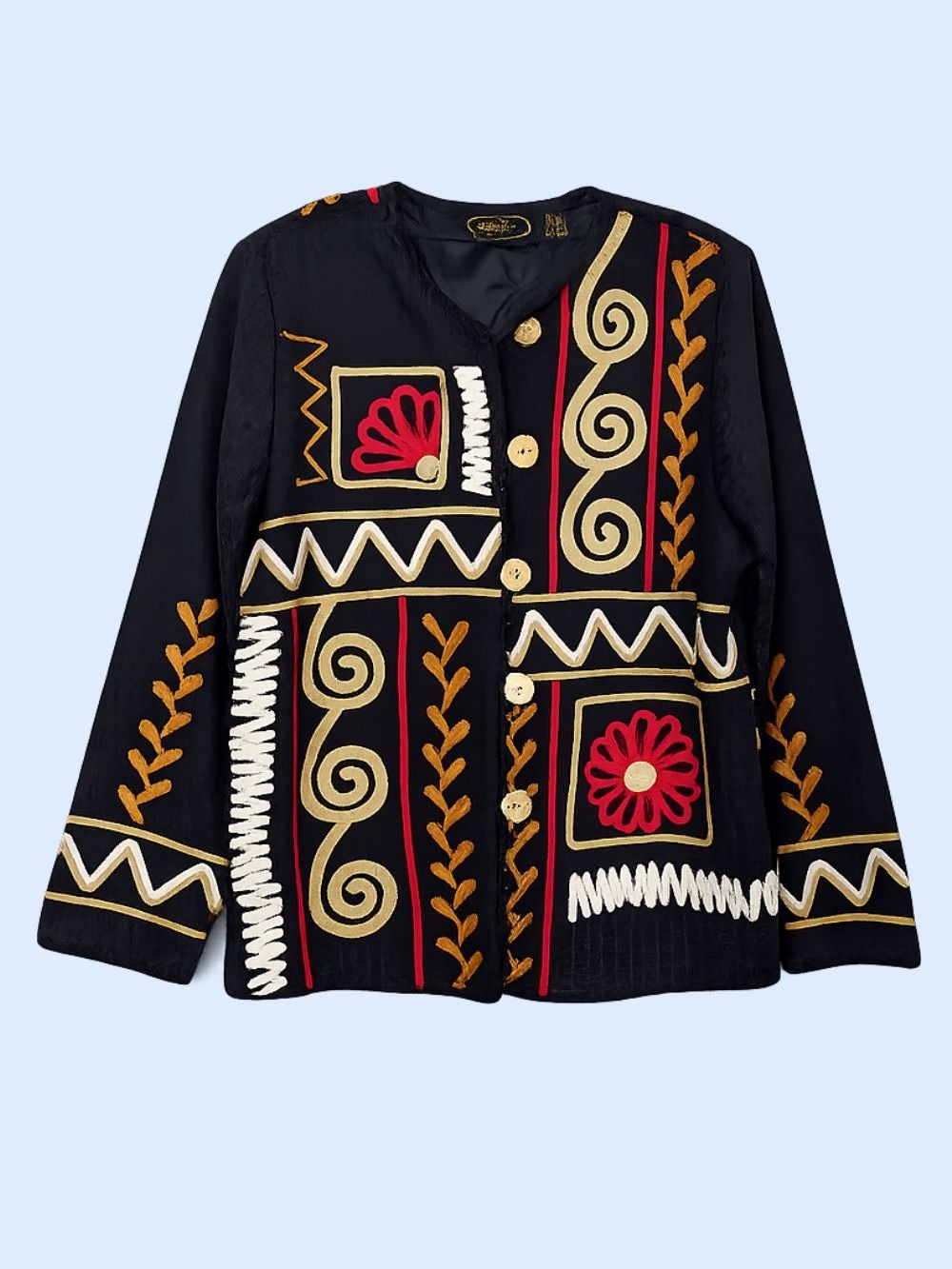 Vintage Alex Kim 90’s long sleeved abstract art black lined black colorful blaze