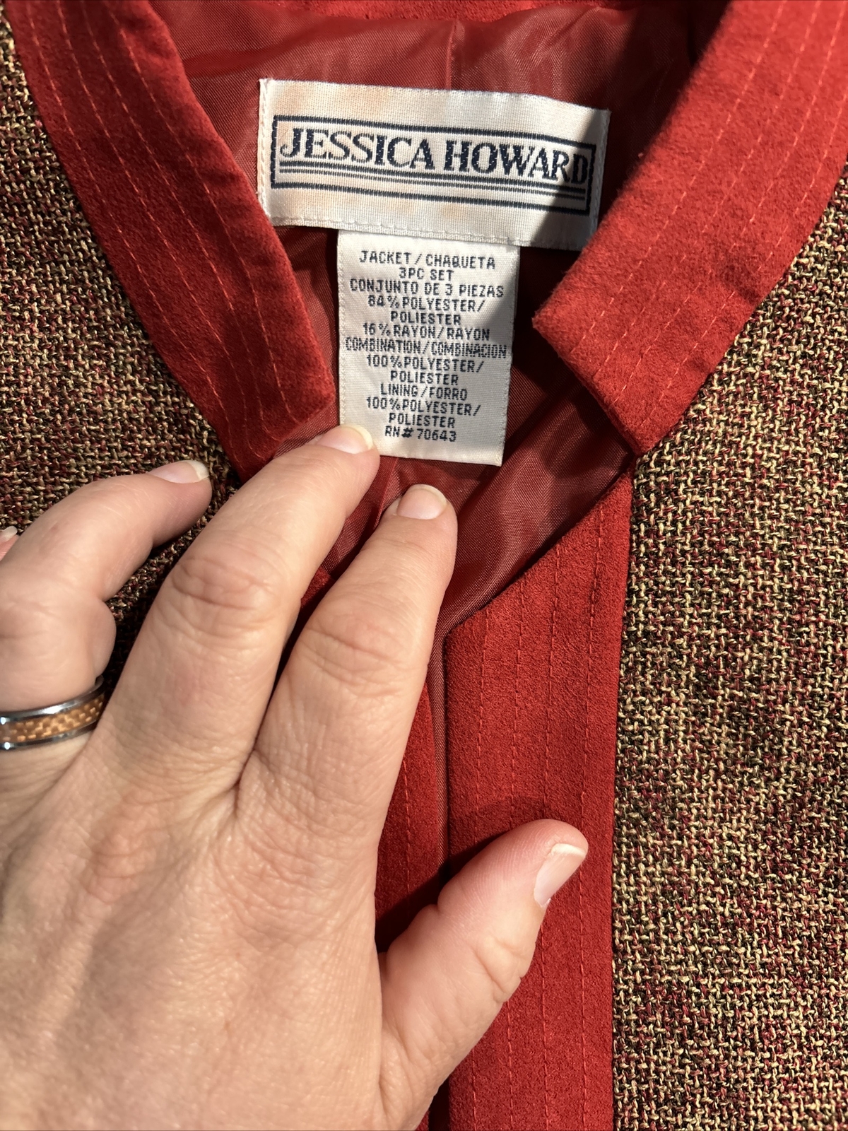 Jessica Howard Womens Open Front Jacket Blazer Lined Tweed Rust 14 Flip Cuff