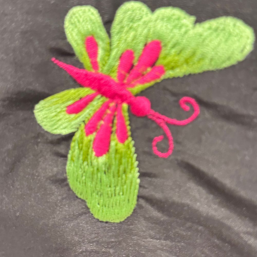 Vintage Black Silk Butterfly Embroidered Asian Style Jacket Hot Pink Trim sm/med