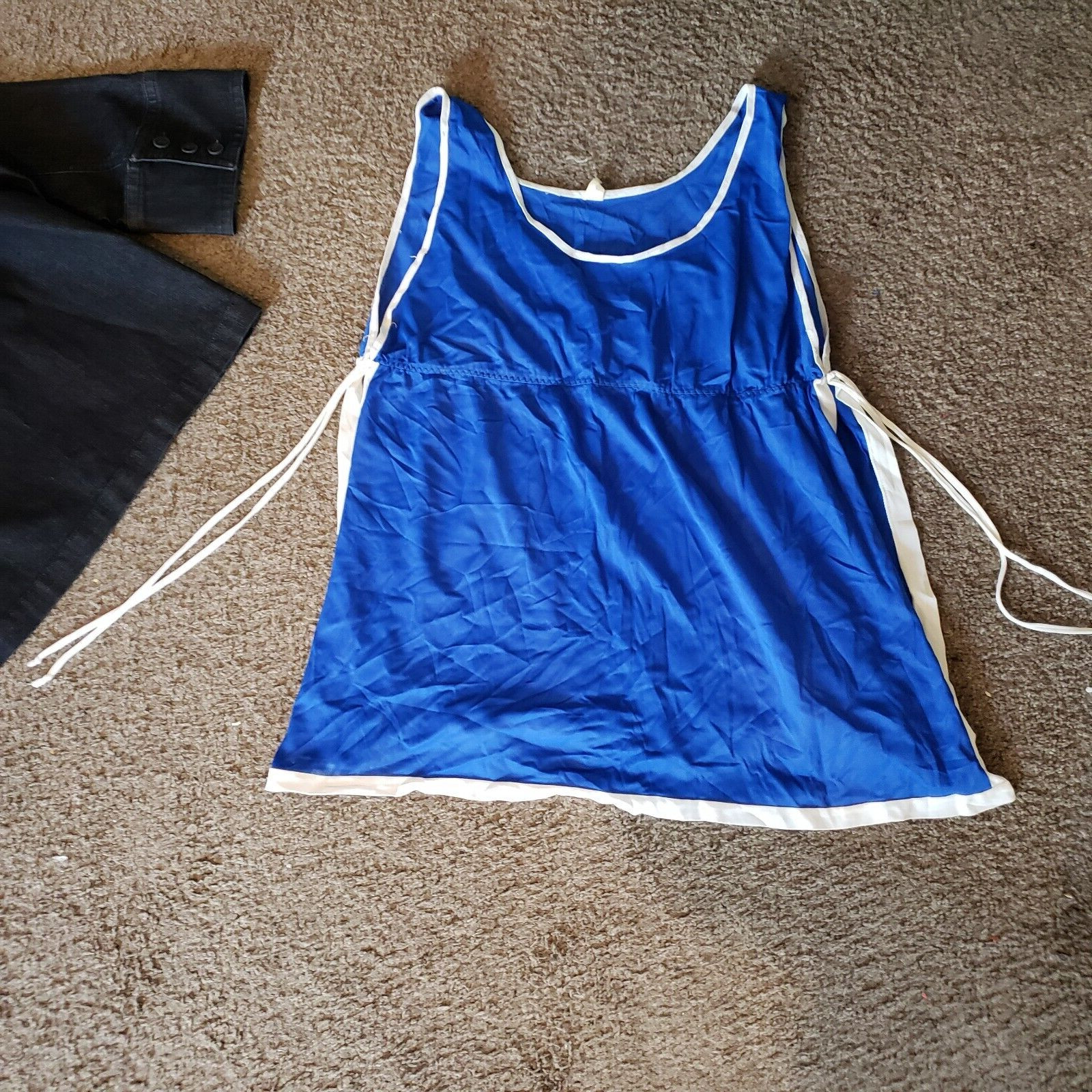 Vintage 70’s 80’s Sears Playboy Blue White Nylon Babydoll Slip Lingerie S 34