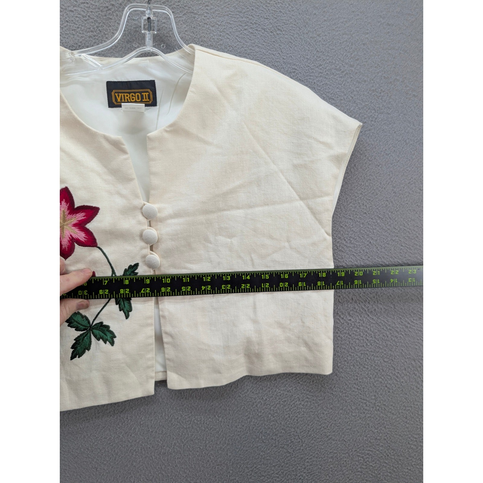 Virgo II Vintage 2pc Linen Blend Floral Embroidered Dress & Jacket Set Size 8