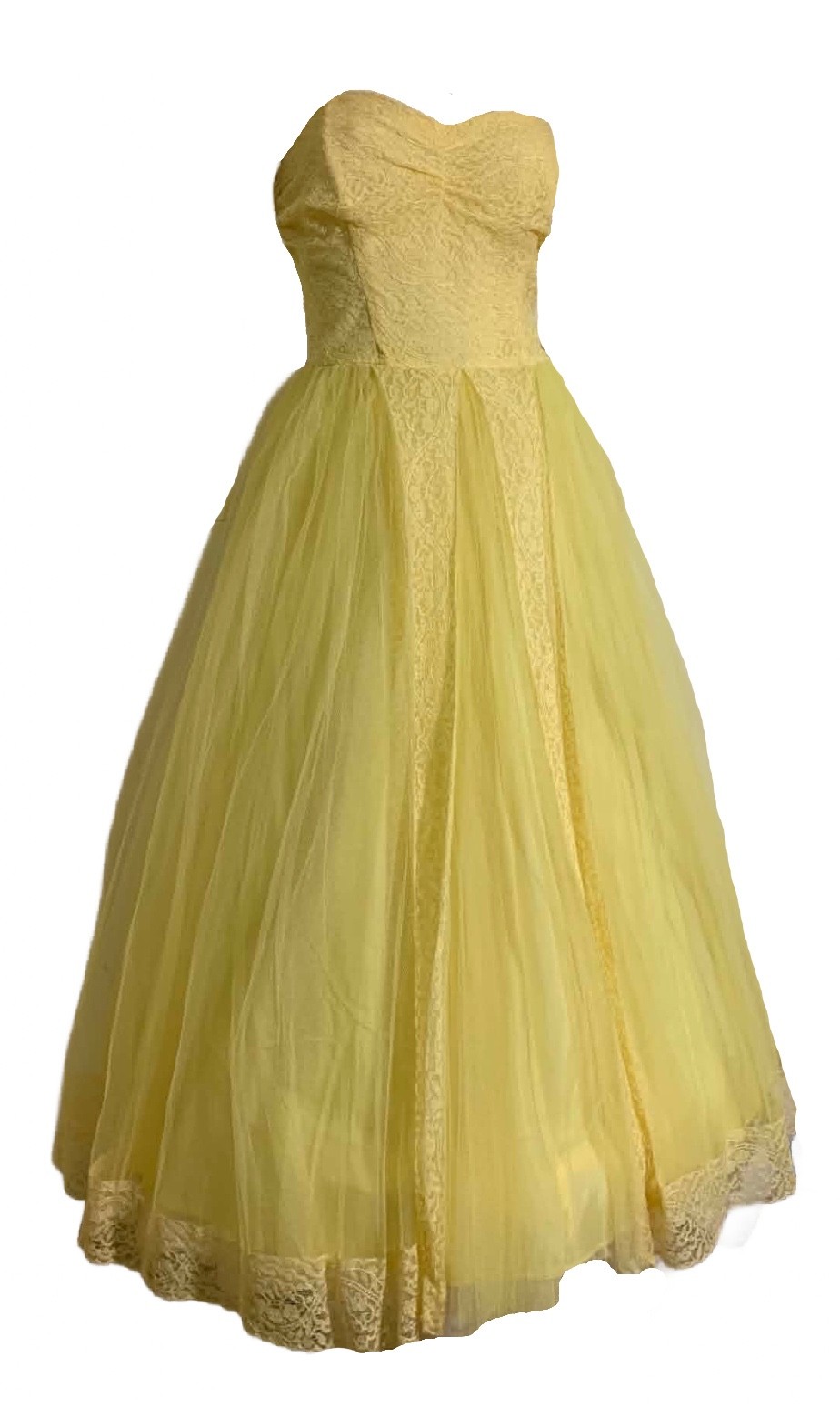 True Vintage 1960s Lemon Chiffon Yellow Lace and Tulle Cupcake Party Dress
