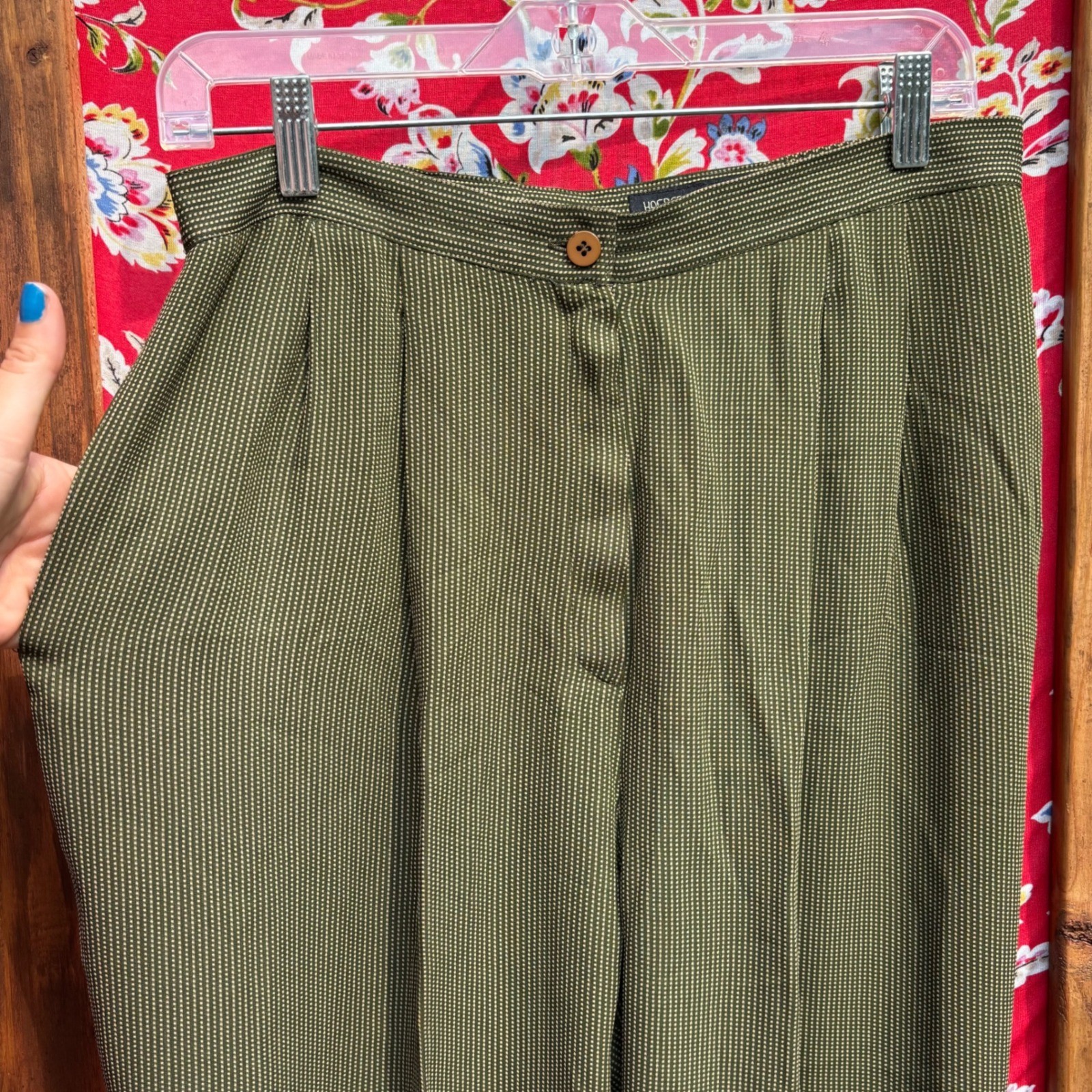 Vintage Army+Chartreuse Green Polka Dot High Rise Wide Leg Trouser Pants Size L