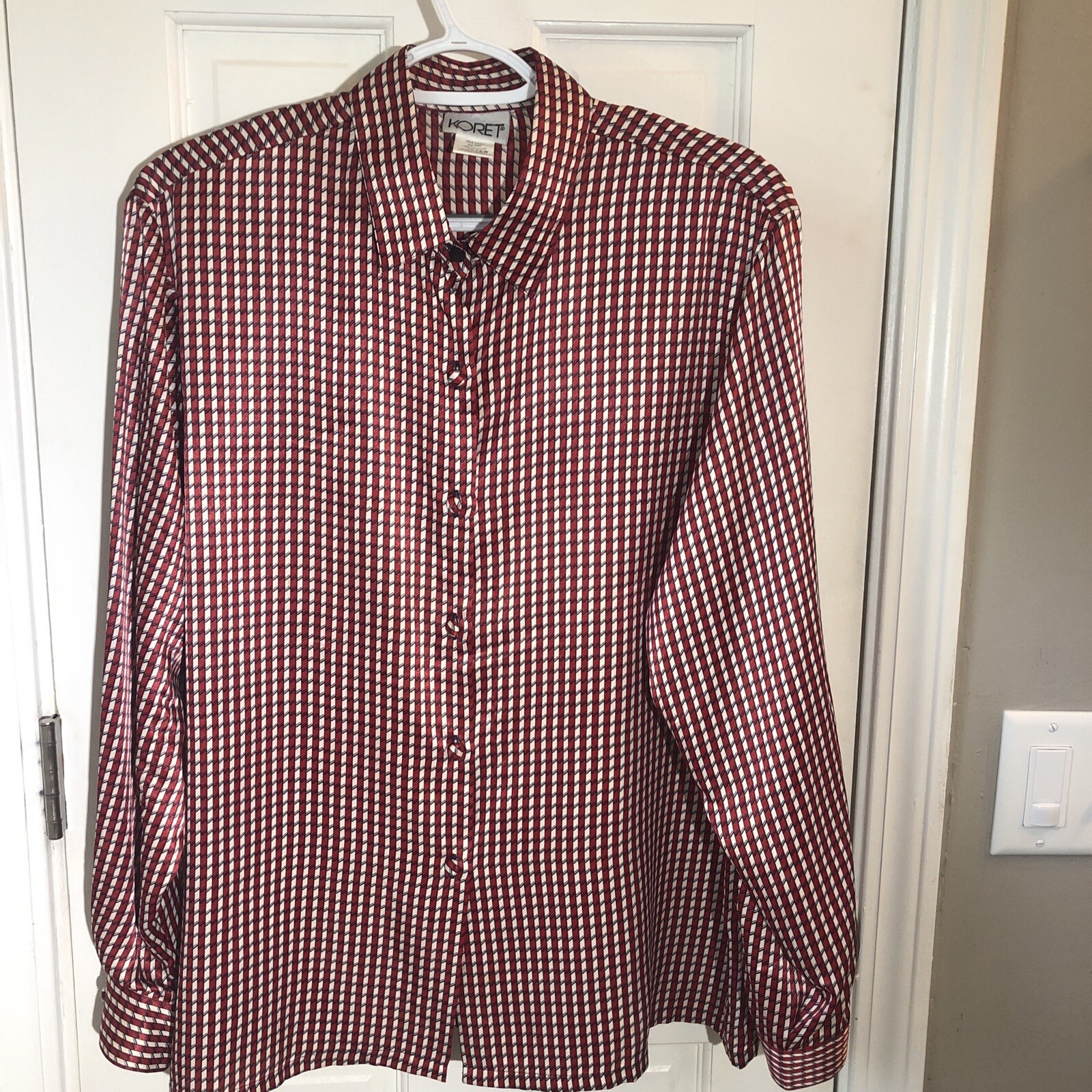 Vintage 70s Style Red White Black Striped Collared Disco Blouse Shirt – Size 16W