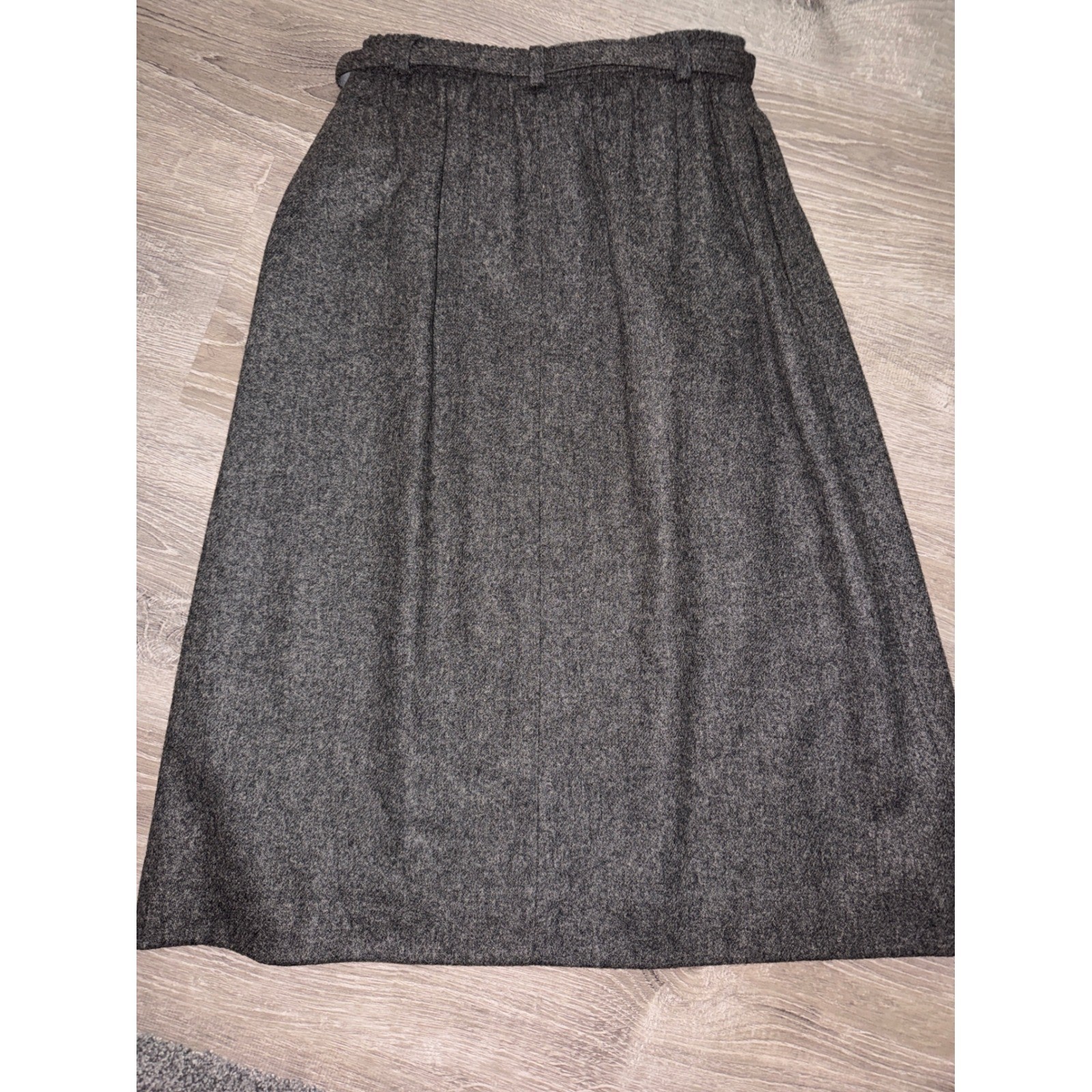 Barclay Square Vintage Secretary Grey Wool Blend Belted Midi Skirt Lined Size 10