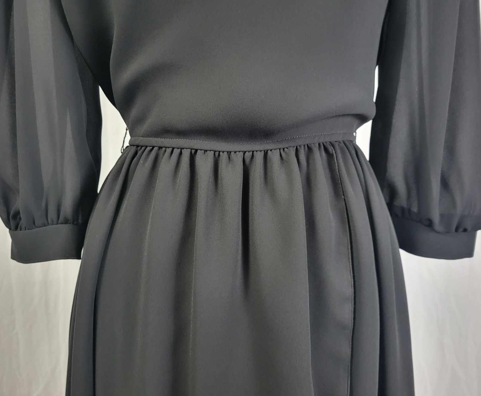 Vintage Leslie Fay Black Blouson Dress w Wrap Skirt Size 8