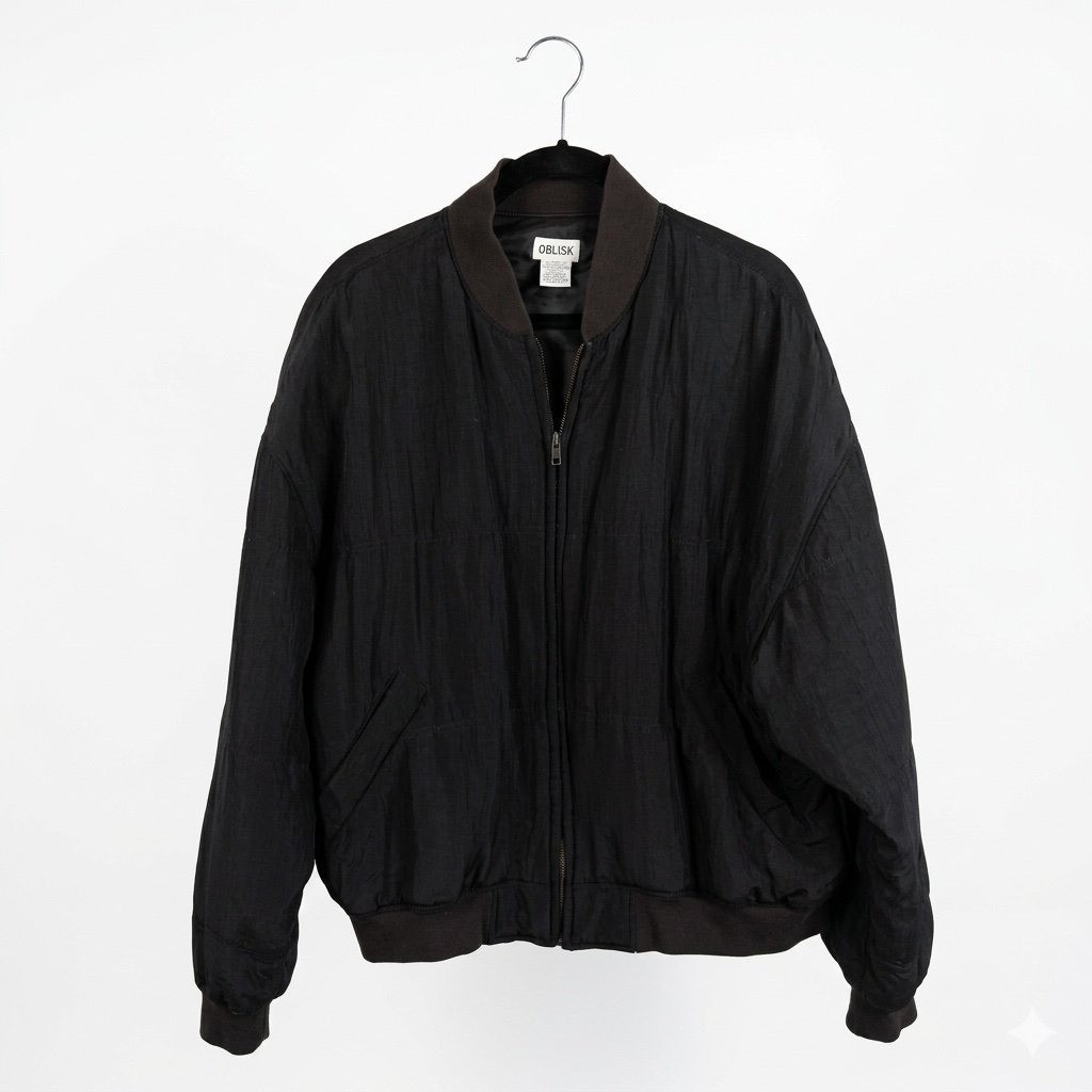 Rare Vintage 100% Silk Women’s Black Bomber Jacket – Oblisk Medium