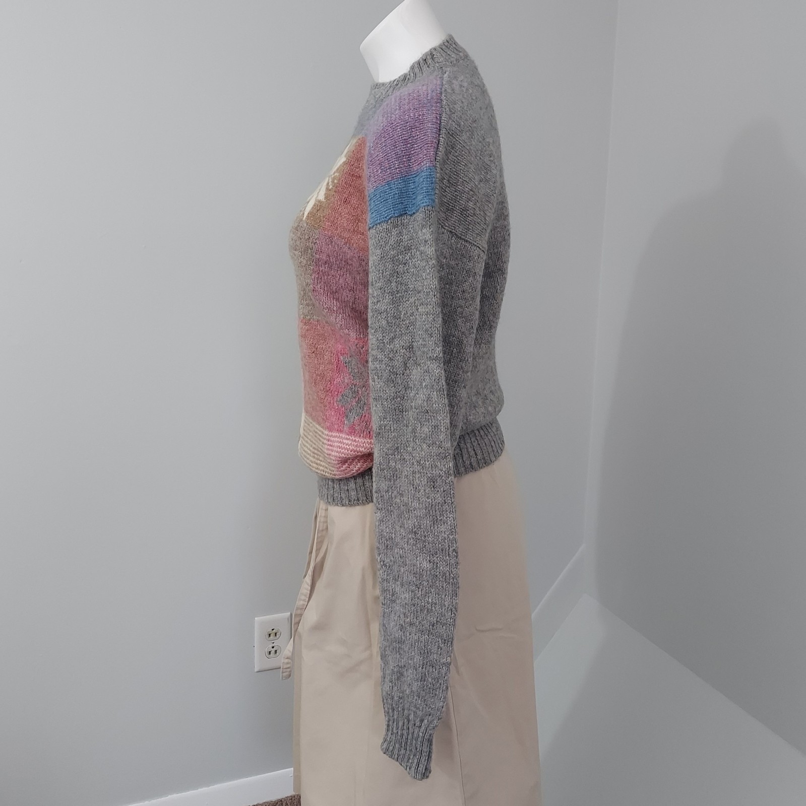 Vintage 1990s Thane Snow Flake Color Block Wool Sweater, S/M